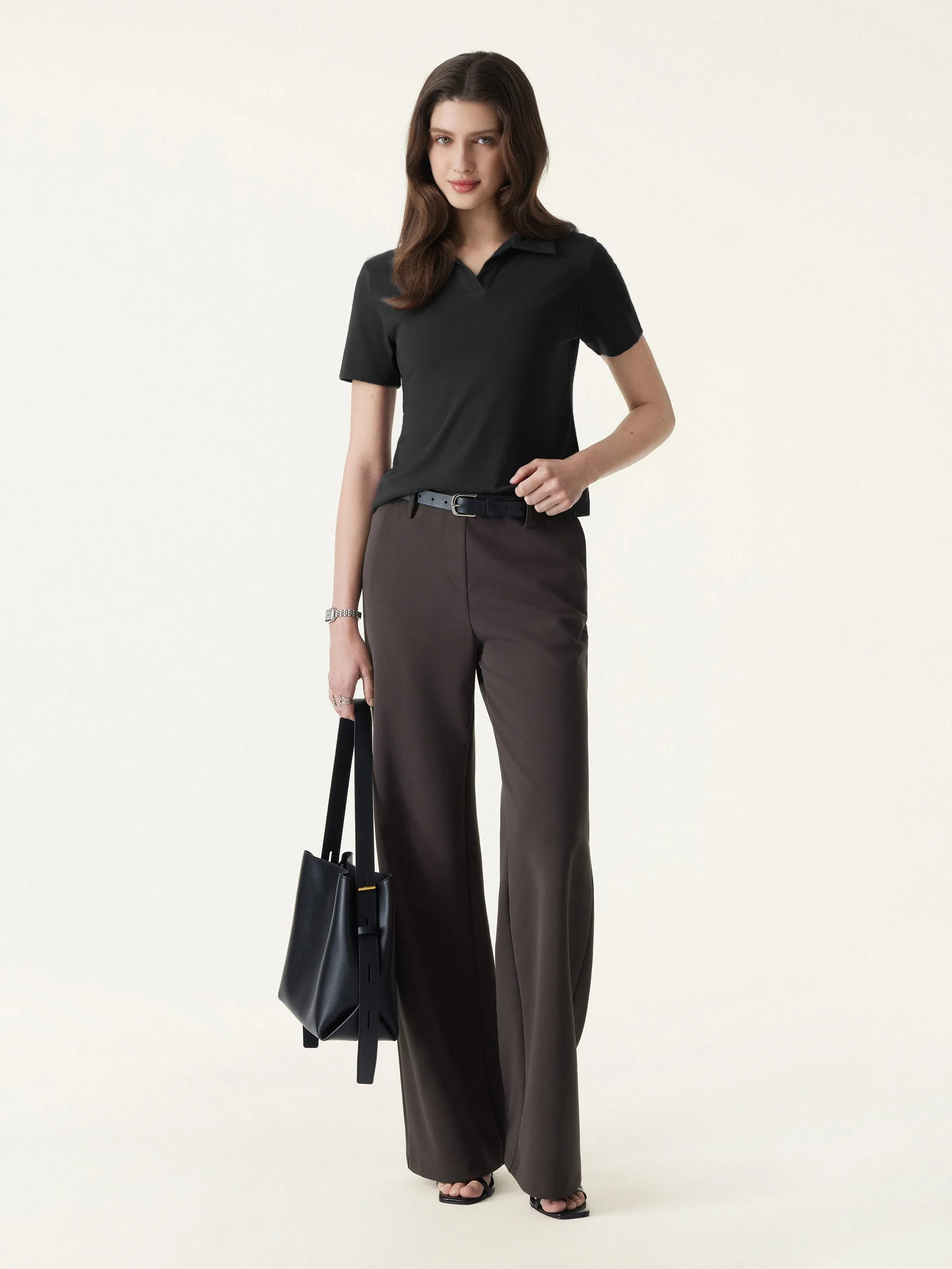 Stretch Cotton Mid Rise Flared Wide Leg Pull-on Pants with Pockets sold by OGLmove product image thumbnail 5