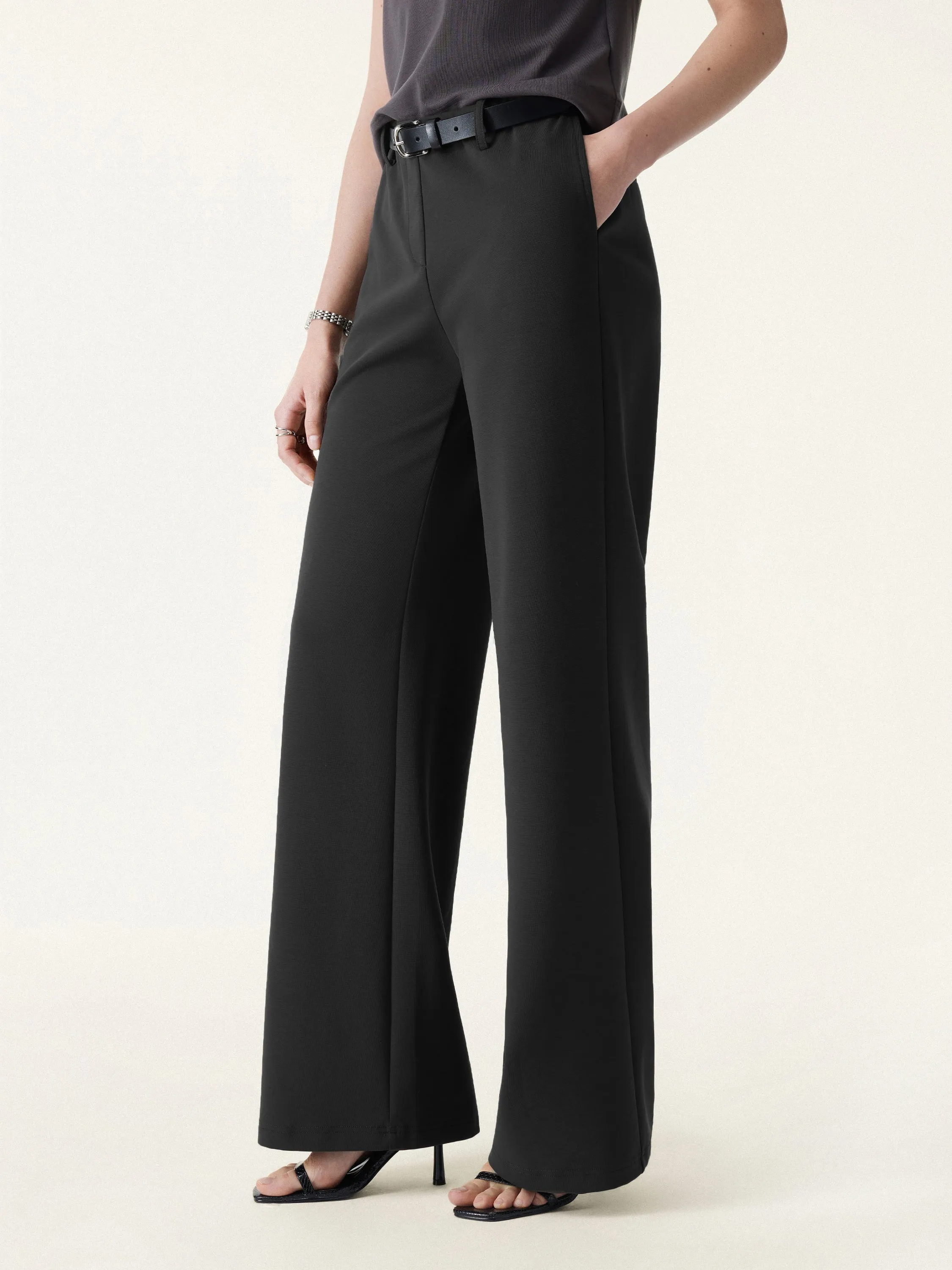 Stretch Cotton Mid Rise Flared Wide Leg Pull-on Pants with Pockets sold by OGLmove product image thumbnail 3