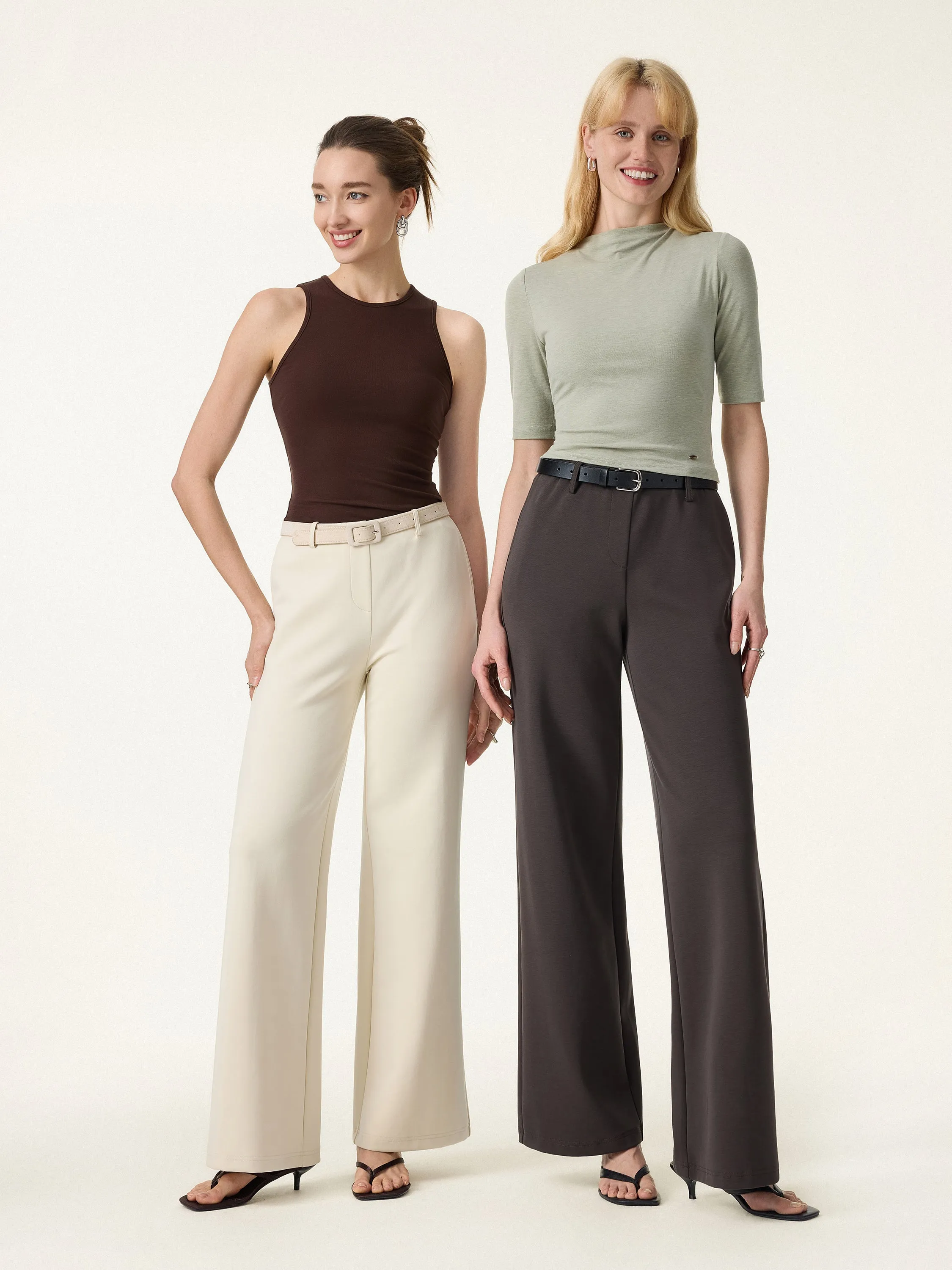 Stretch Cotton Mid Rise Flared Wide Leg Pull-on Pants with Pockets sold by OGLmove product image thumbnail 4
