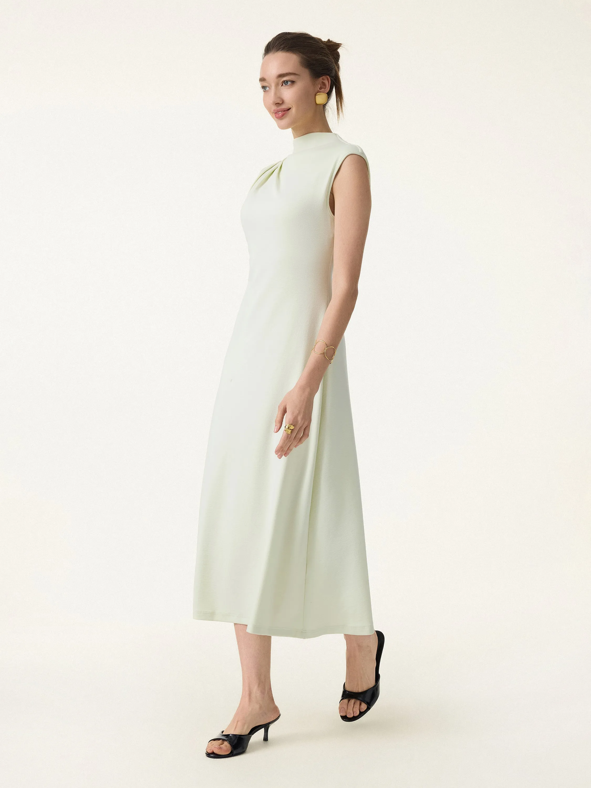 Stretch Cotton Refined Mockneck Flared Midi Bra Dress sold by OGLmove product image thumbnail 5