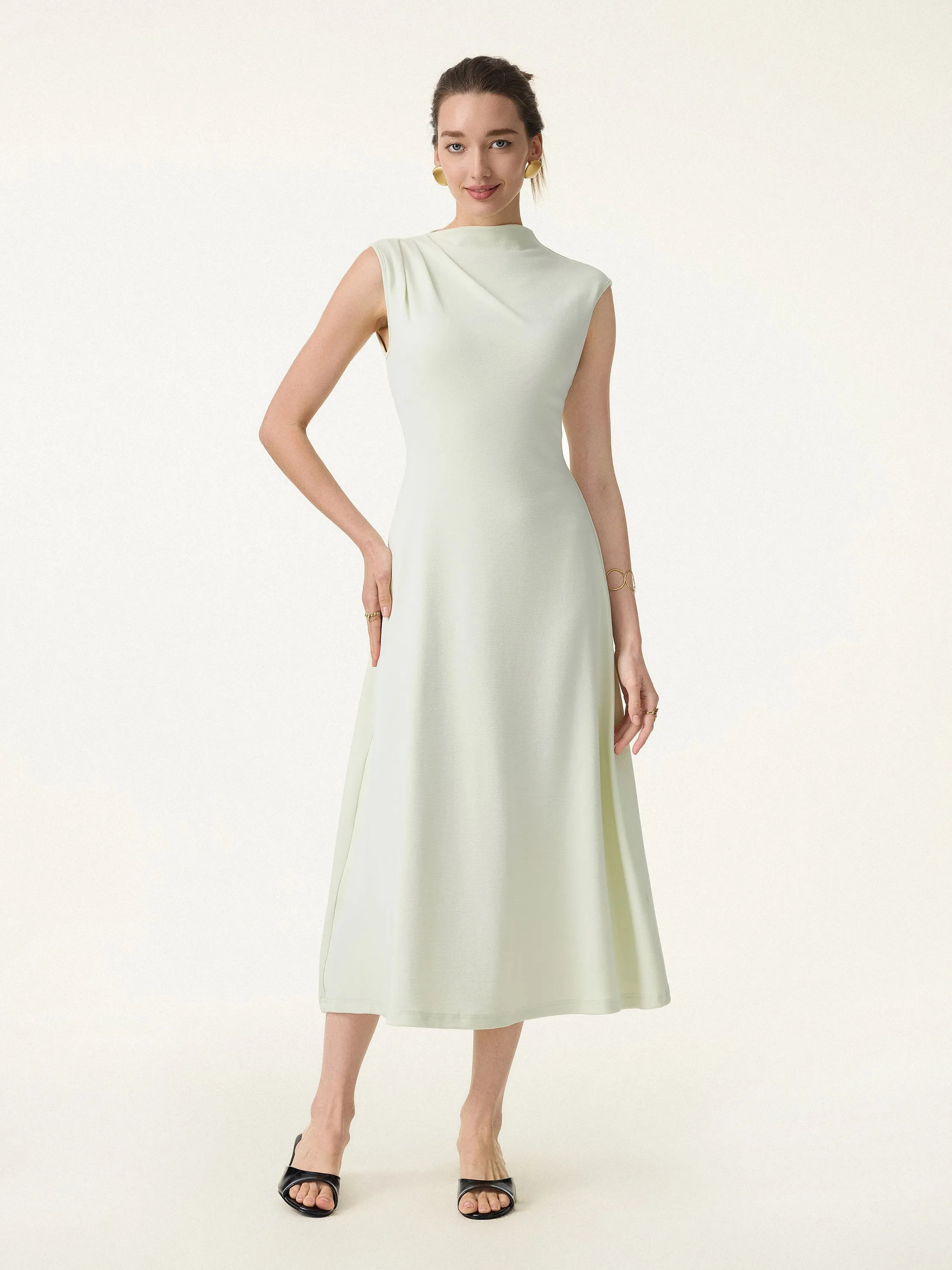 Stretch Cotton Refined Mockneck Flared Midi Bra Dress sold by OGLmove product image thumbnail 3