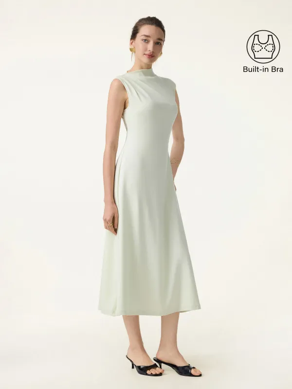 Stretch Cotton Refined Mockneck Flared Midi Bra Dress made by OGLmove