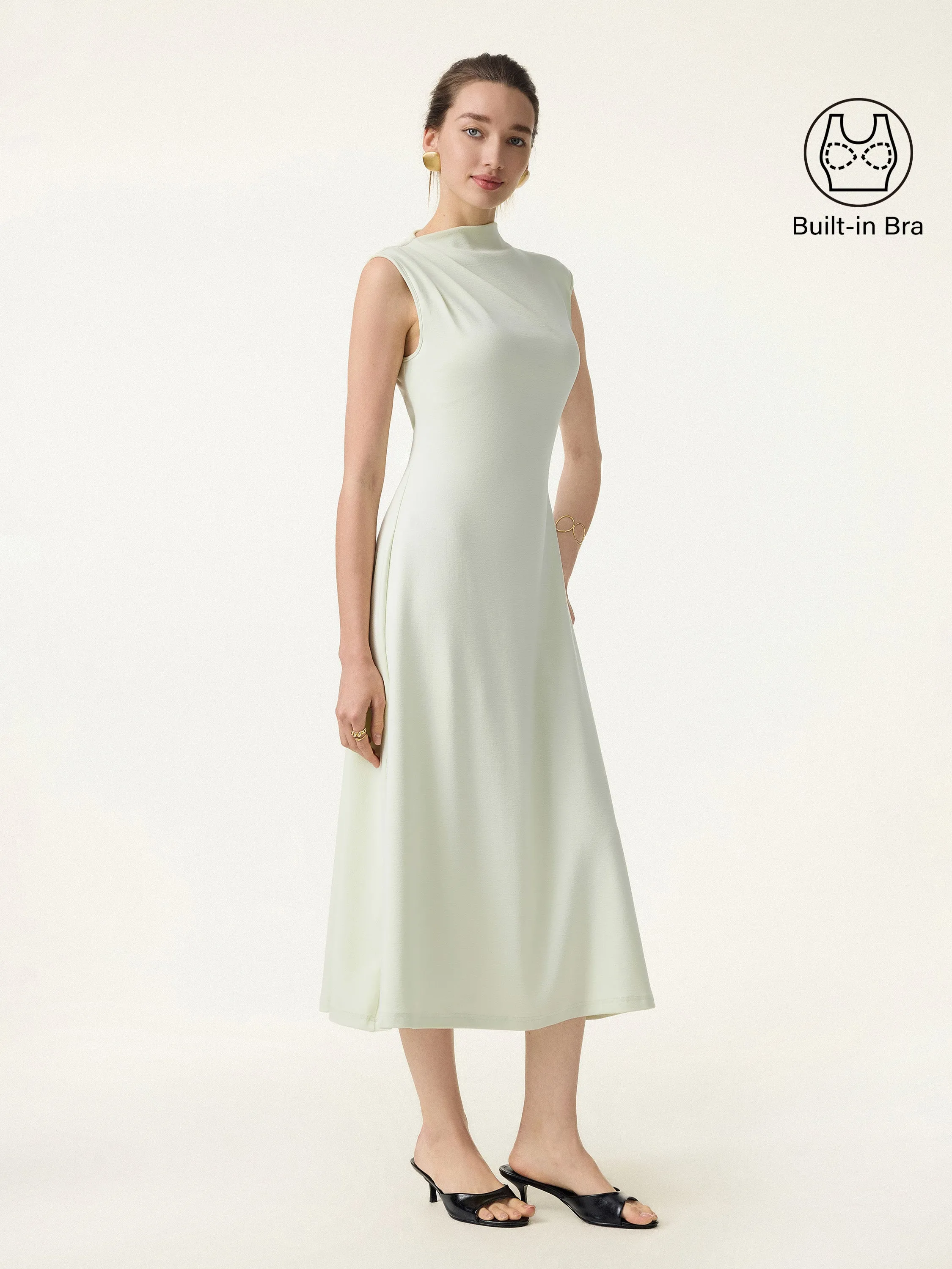 Stretch Cotton Refined Mockneck Flared Midi Bra Dress sold by OGLmove