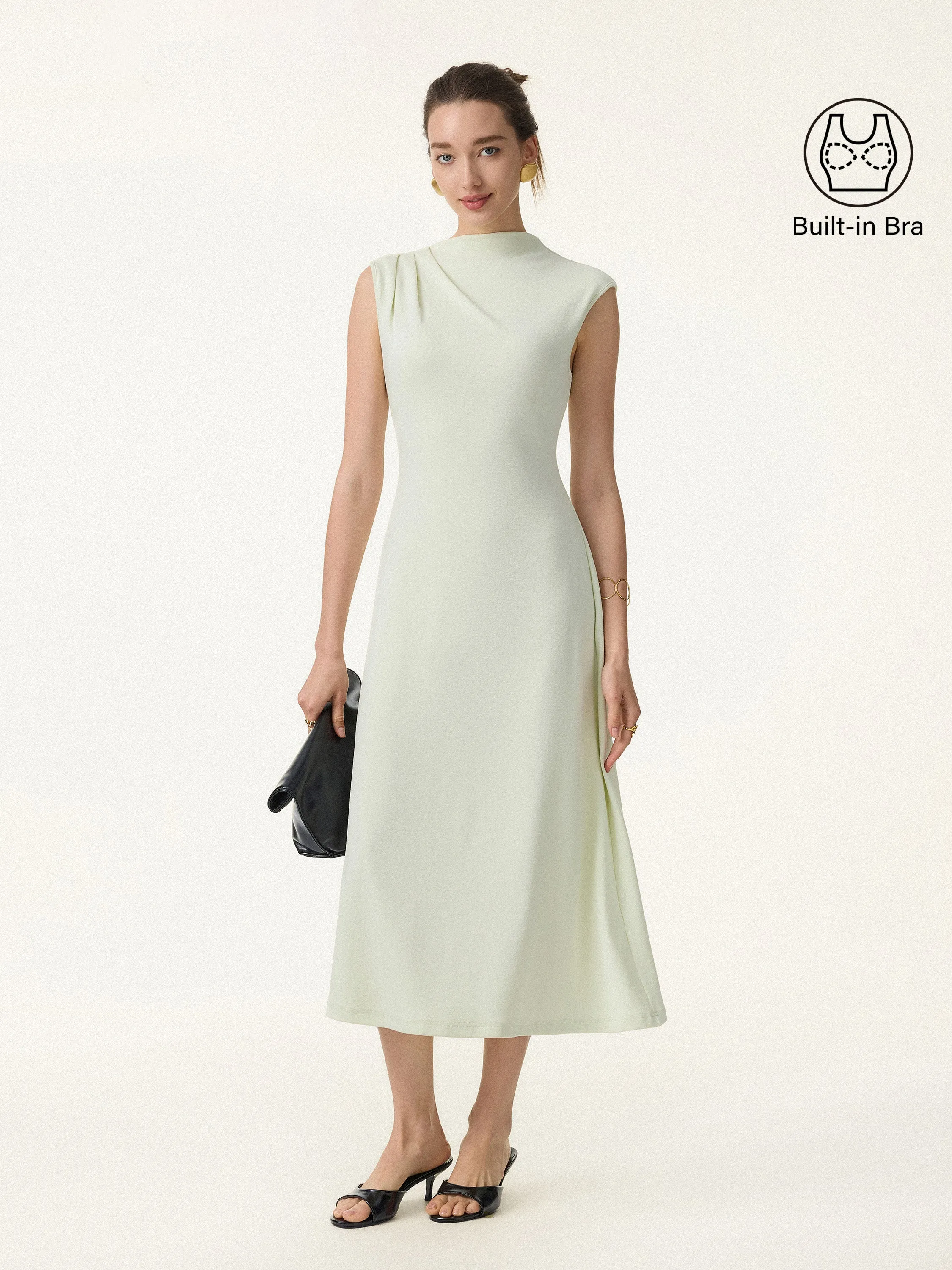 Stretch Cotton Refined Mockneck Flared Midi Bra Dress sold by OGLmove product image thumbnail 2