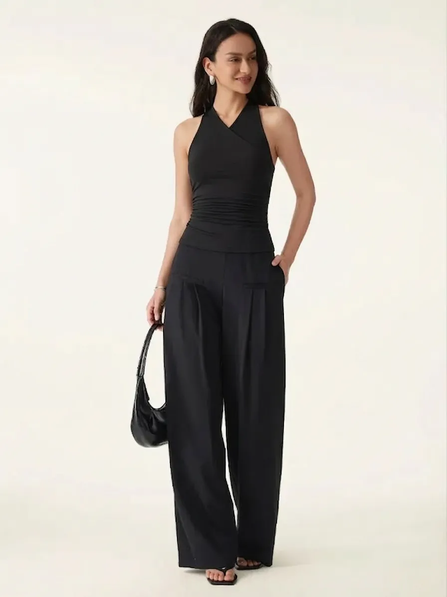 2Pcs Set Surplice Sleeveless Top & Mid Rise Wide Leg Trouser sold by OGLmove product image thumbnail 4