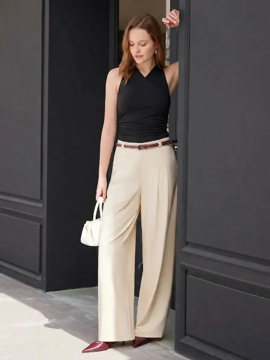 2Pcs Set Surplice Sleeveless Top & Mid Rise Wide Leg Trouser sold by OGLmove product image thumbnail 3