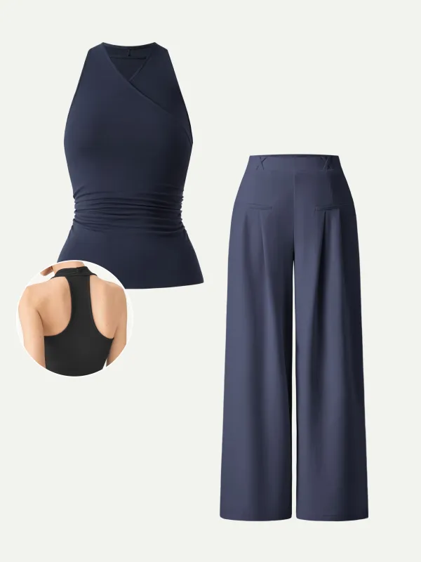 2Pcs Set Surplice Sleeveless Top & Mid Rise Wide Leg Trouser sold by OGLmove