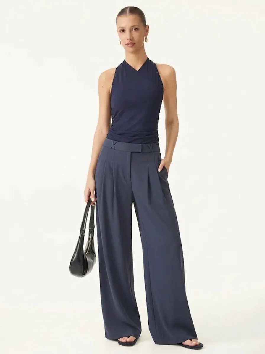 2Pcs Set Surplice Sleeveless Top & Mid Rise Wide Leg Trouser sold by OGLmove product image thumbnail 2