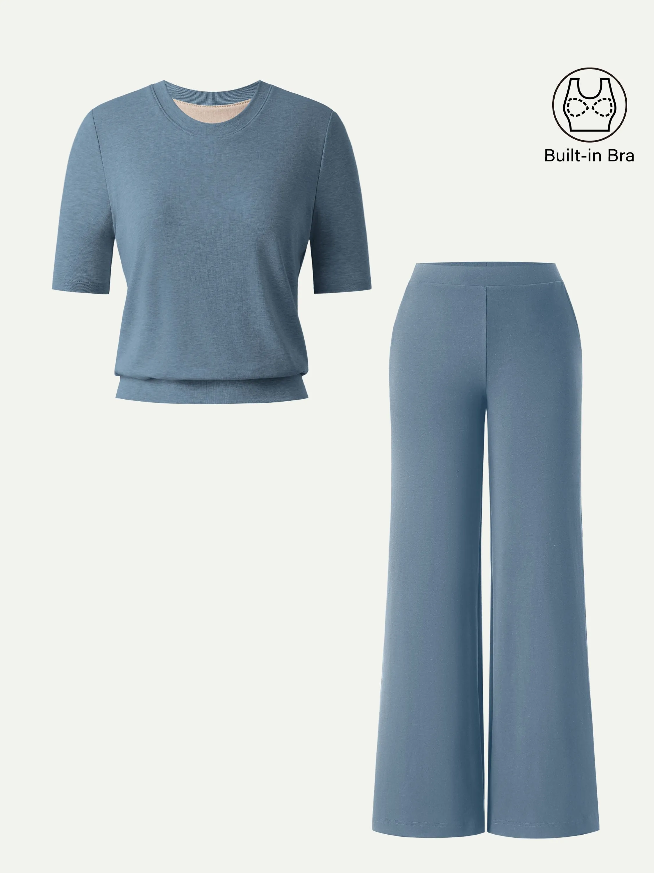 2Pcs Set Regular Mid Rise Wide Leg Pants & Crewneck Brami sold by OGLmove product image thumbnail 3