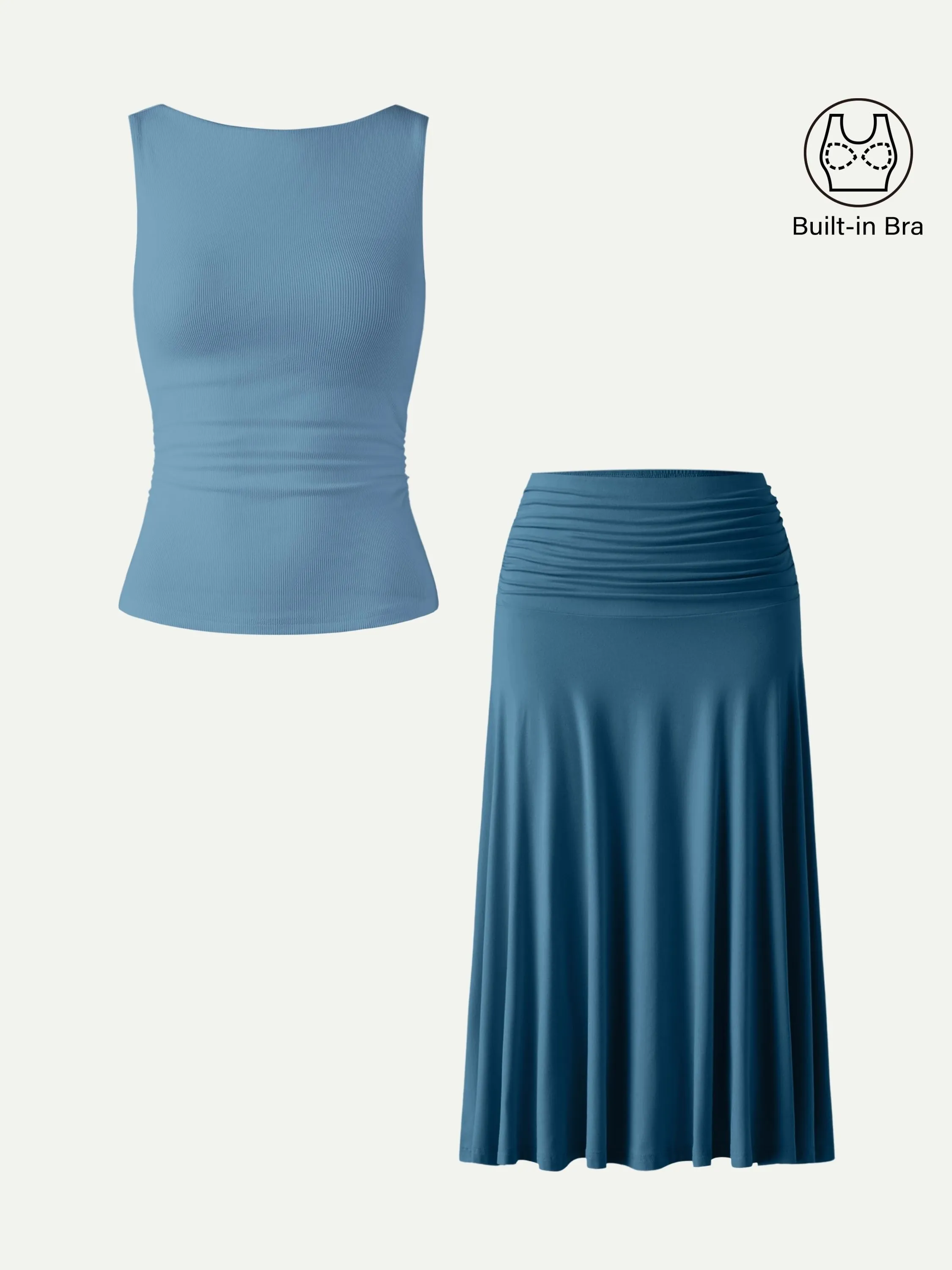 2Pcs Set Open Back Bra Tank & Side Ruched A-line Midi Skirt sold by OGLmove product image thumbnail 5