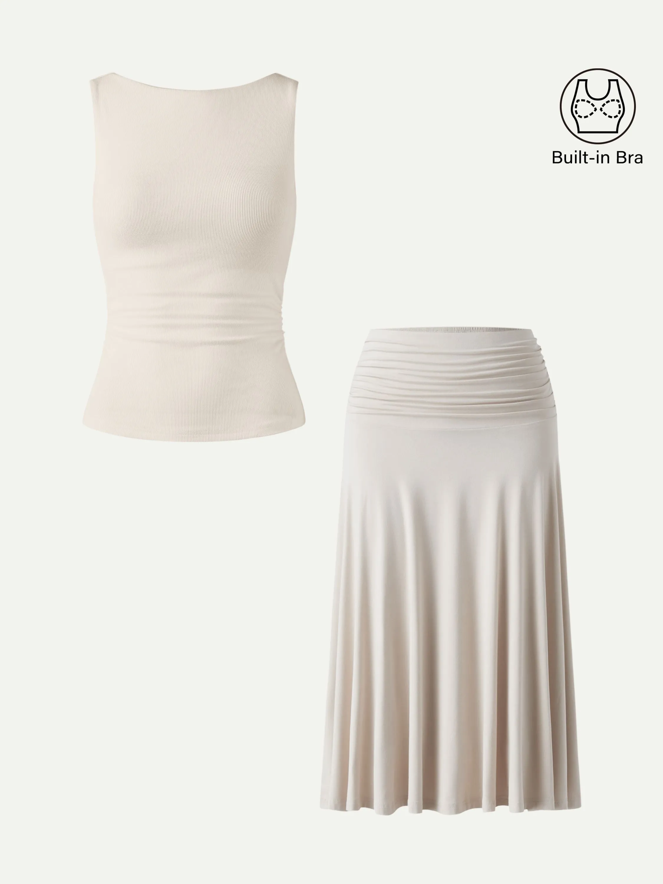 2Pcs Set Open Back Bra Tank & Side Ruched A-line Midi Skirt sold by OGLmove product image thumbnail 3