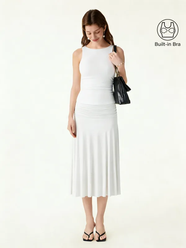 2Pcs Set Open Back Bra Tank & Side Ruched A-line Midi Skirt sold by OGLmove