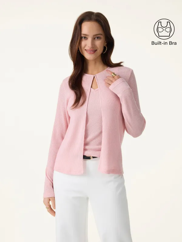 2Pcs Set V-Neck Spaghetti Bra Tank & Knit Relaxed Long Sleeve Cardigan sold by OGLmove