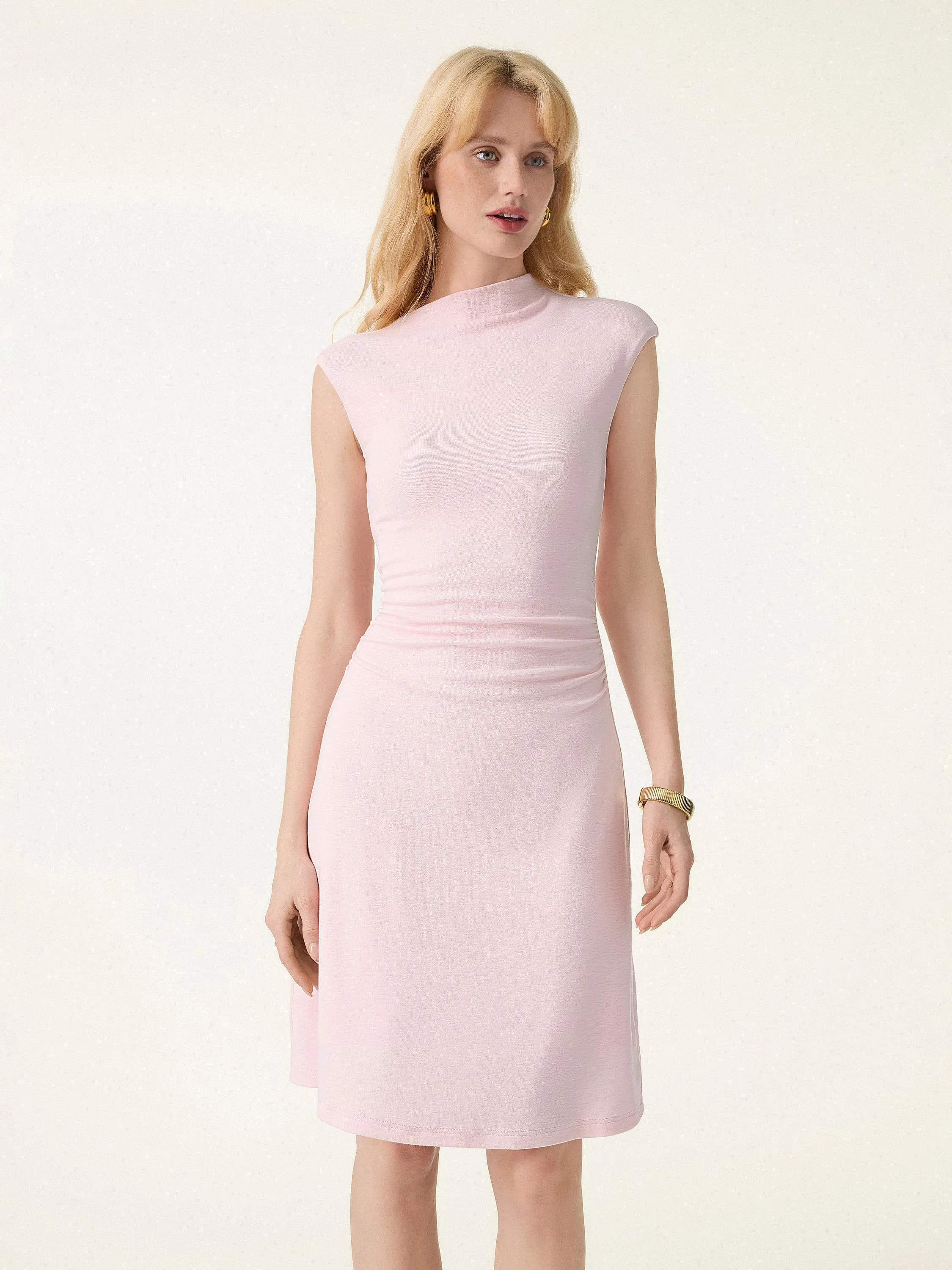 Plantive Mockneck Ruched Summer Flared A-Line Bra Dress sold by OGLmove product image thumbnail 3