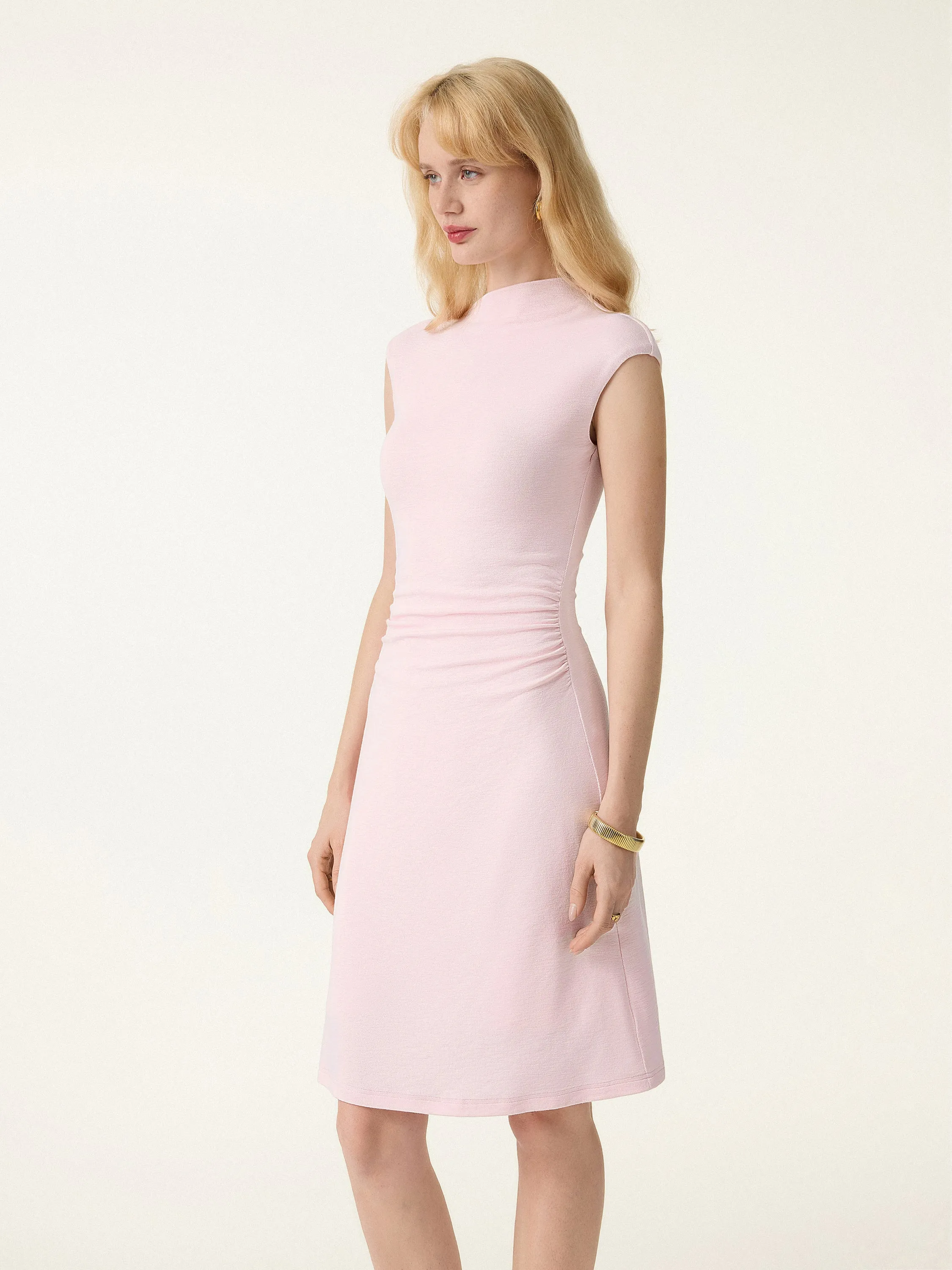 Plantive Mockneck Ruched Summer Flared A-Line Bra Dress sold by OGLmove product image thumbnail 5