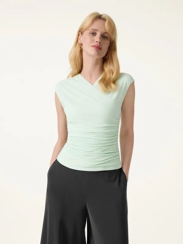 SkinKiss Cooling Surplice Ruched Cap Sleeve Summer Top sold by OGLmove