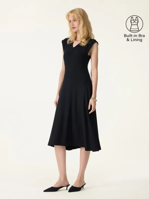 Plantive Flowy V-Neck Flared A-Line Midi Bra Dress sold by OGLmove