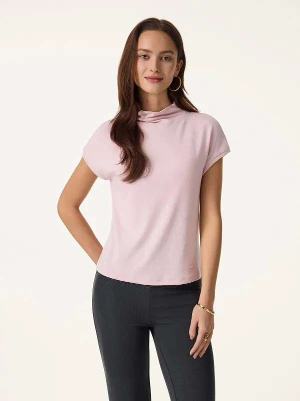 Lyocell Wool Semi-Sheer Mockneck Cap Sleeve Top sold by OGLmove