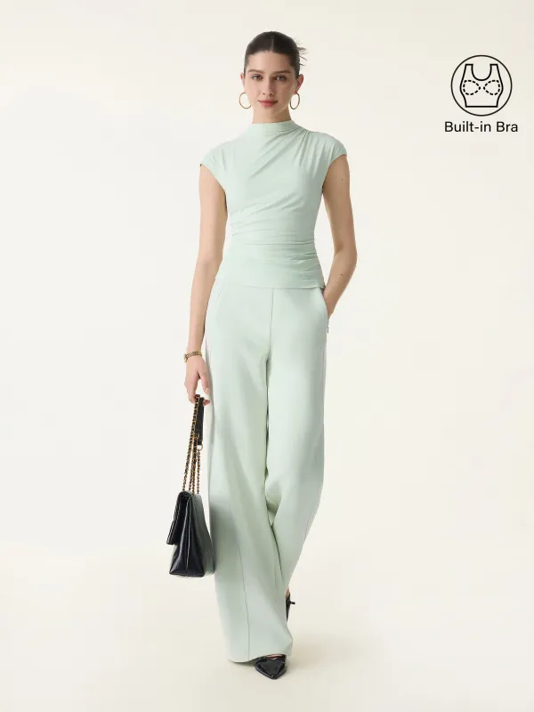 2Pcs Set Mockneck Cropped Brami & Slimming High Rise Wide Leg Pants sold by OGLmove