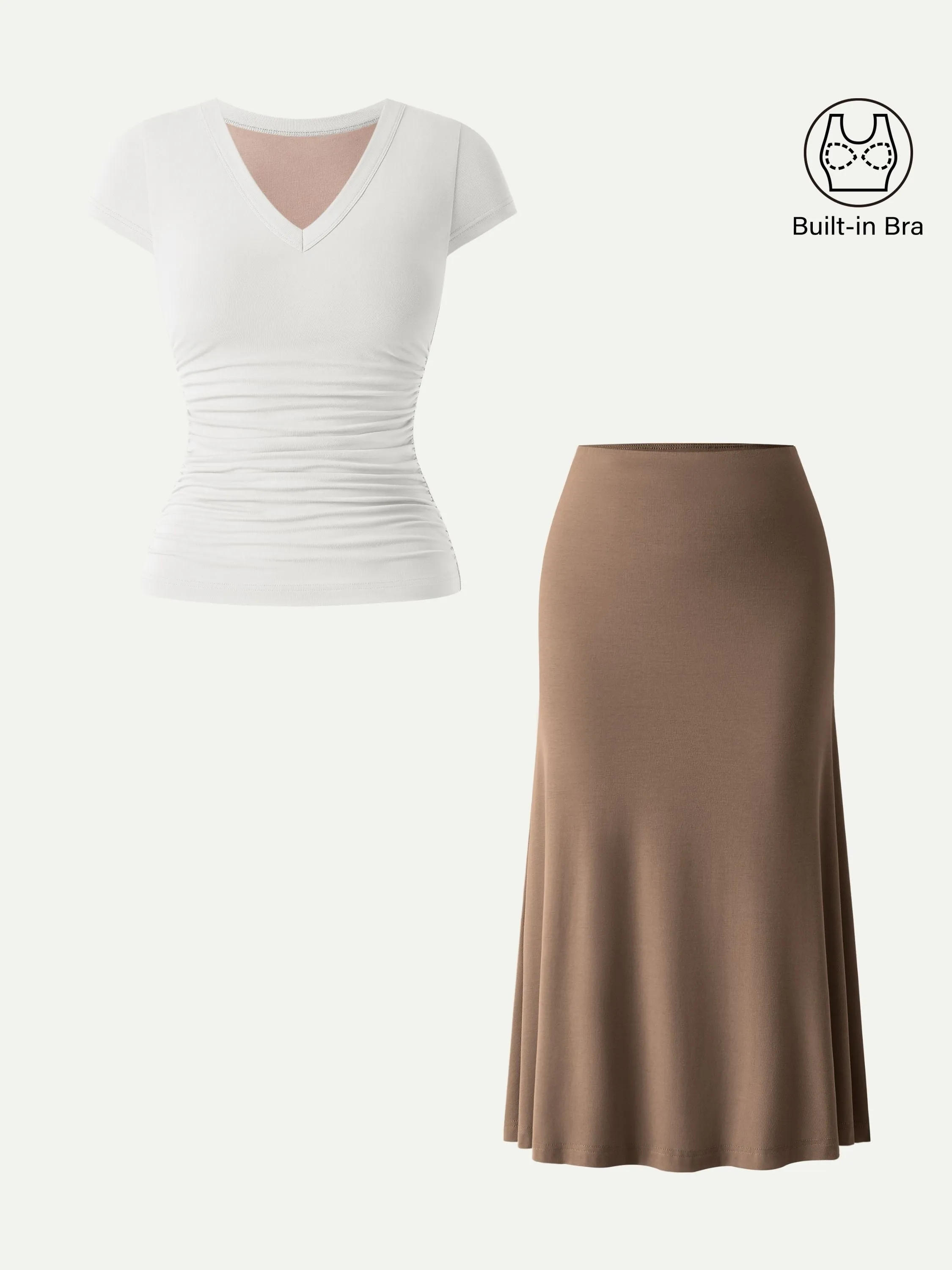 2Pcs Set V-neck Cap Sleeve Bra Tee & Pull-on Mermaid Midi Skirt sold by OGLmove product image thumbnail 5