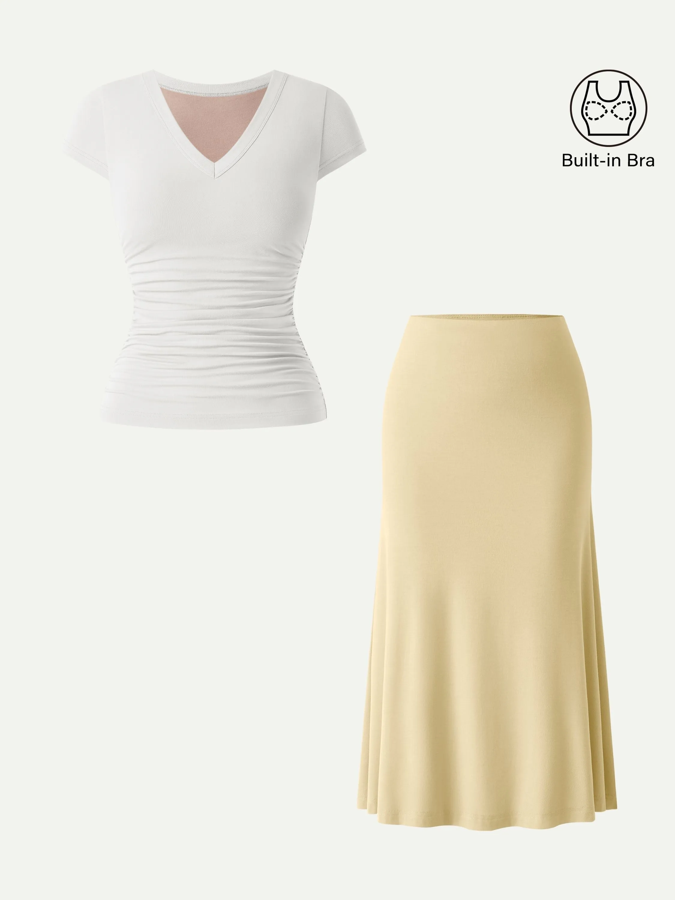 2Pcs Set V-neck Cap Sleeve Bra Tee & Pull-on Mermaid Midi Skirt sold by OGLmove product image thumbnail 3