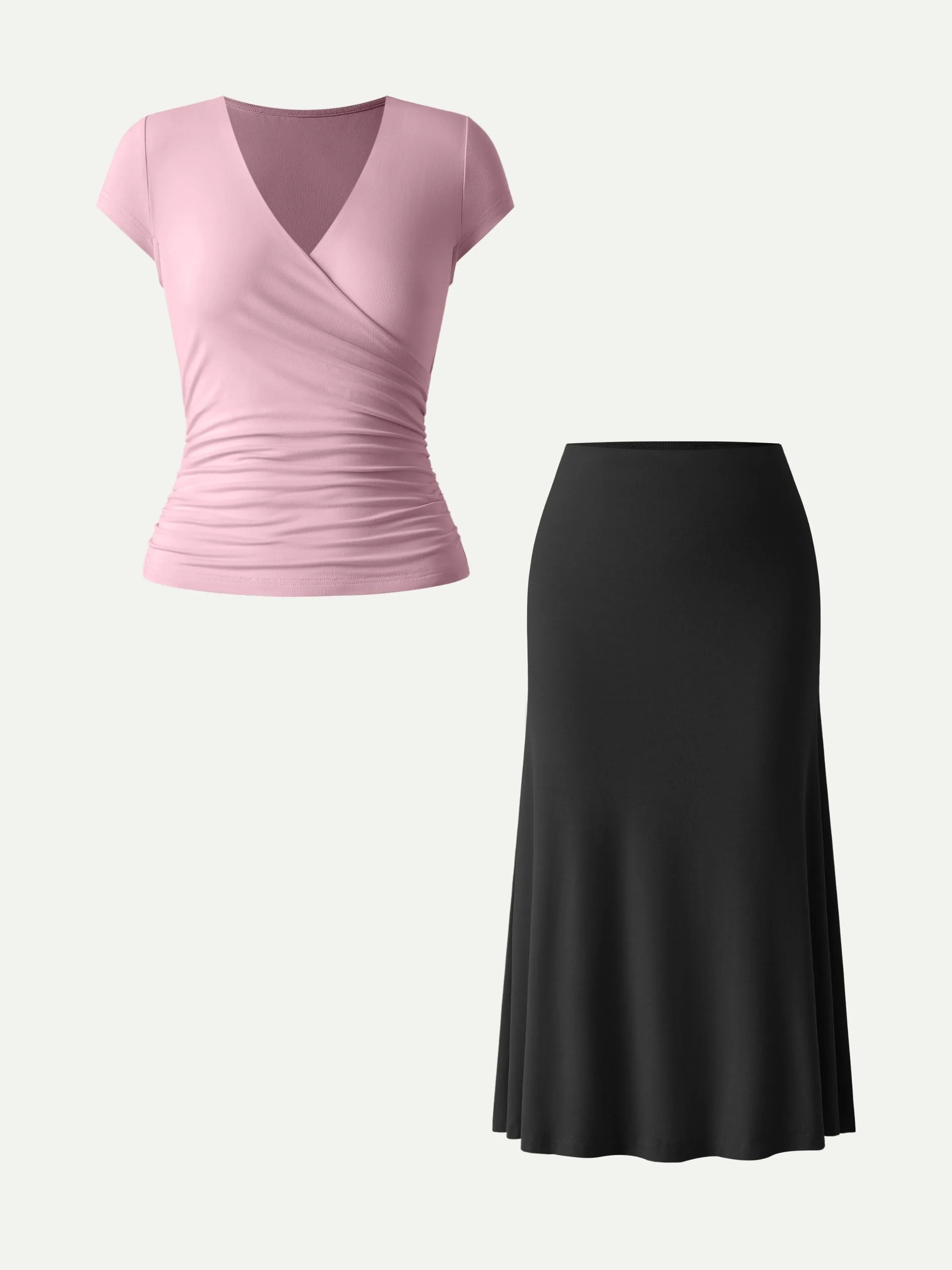 2Pcs Set Surplice Cap Sleeve Tee & Pull-on Mermaid Midi Skirt sold by OGLmove product image thumbnail 5