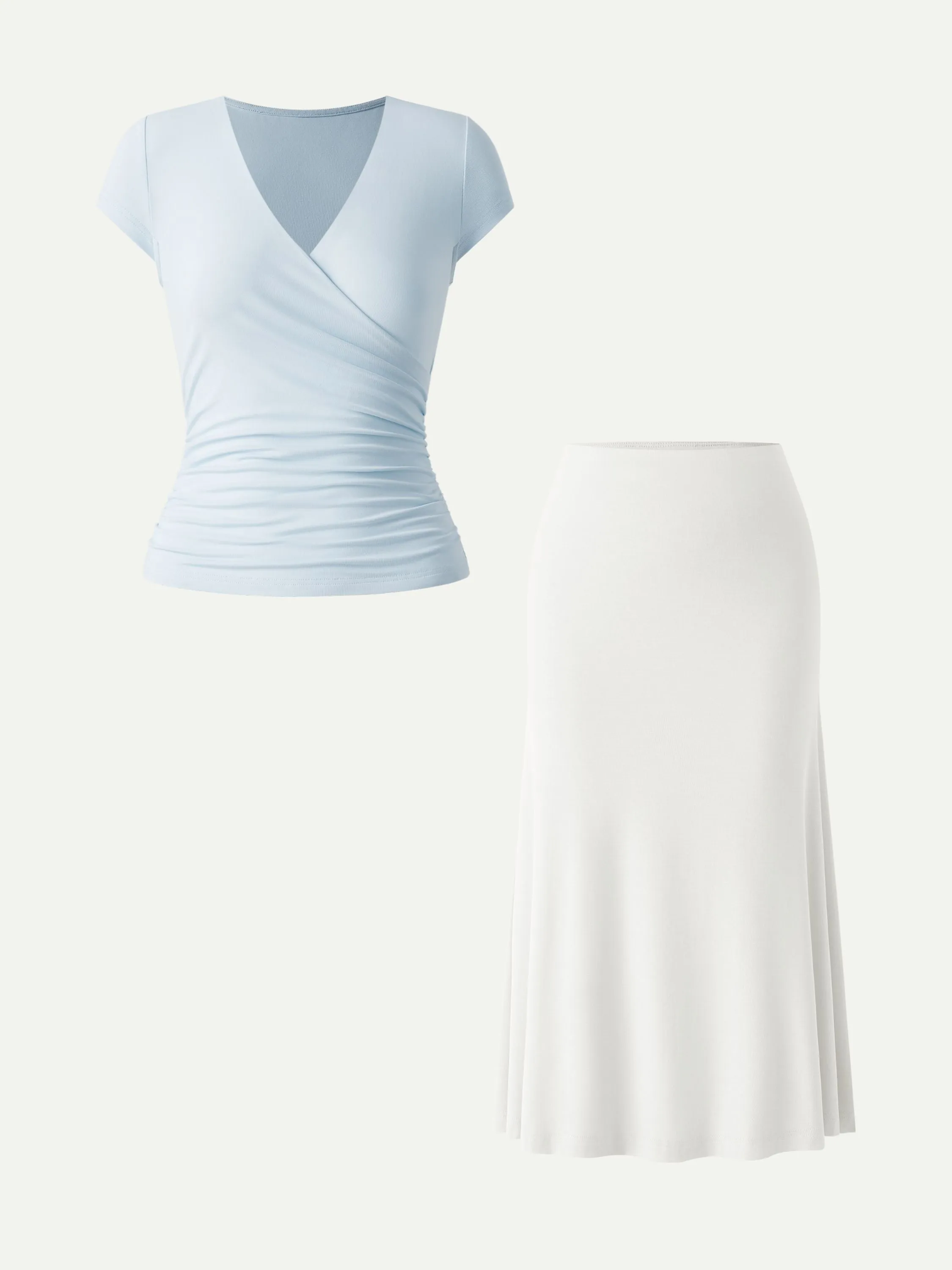 2Pcs Set Surplice Cap Sleeve Tee & Pull-on Mermaid Midi Skirt sold by OGLmove product image thumbnail 3