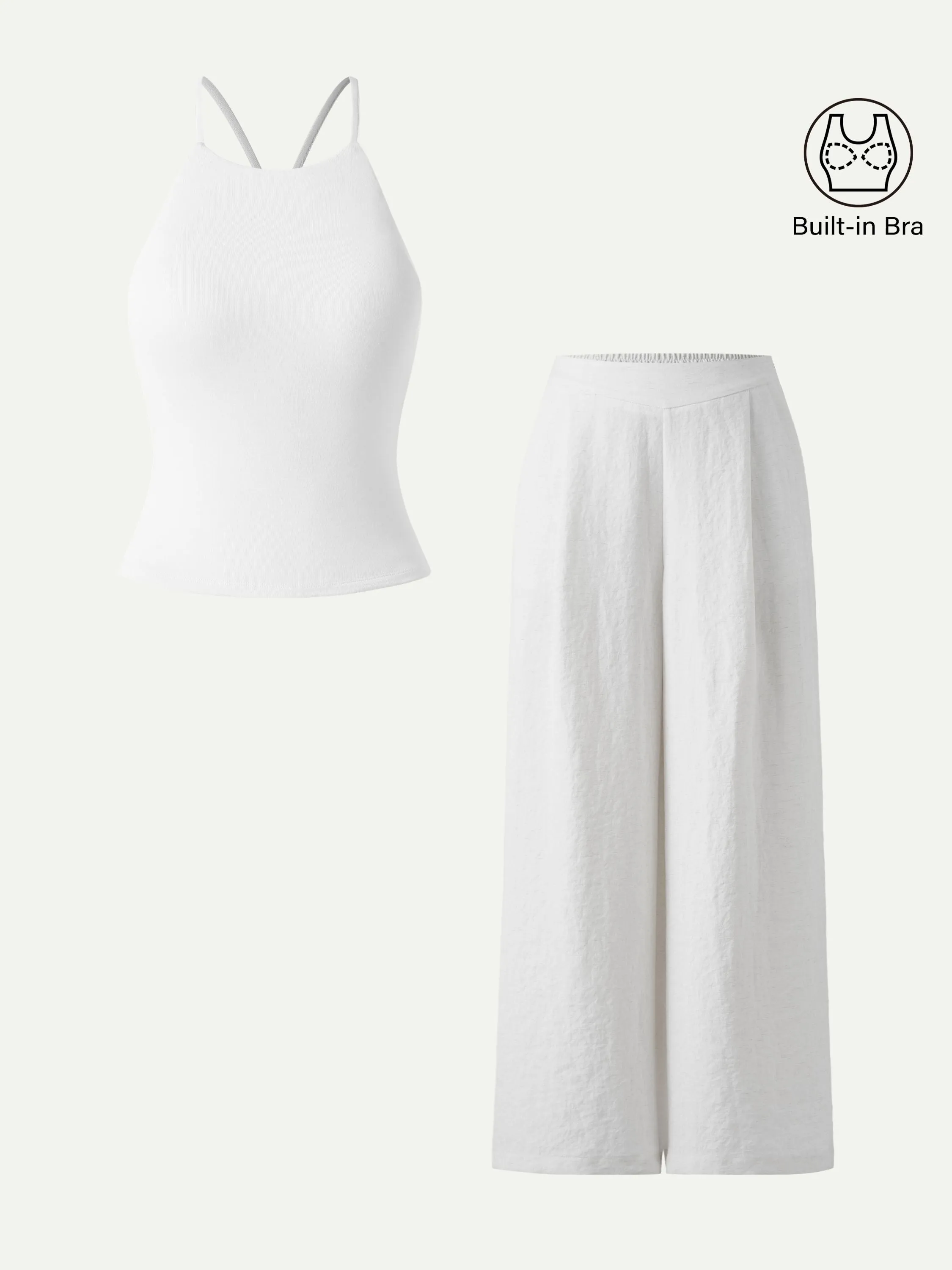 2Pcs Set Tie Back Bandless Crop Bra Tank & Mid Rise Wide Leg Pant with Pockets sold by OGLmove product image thumbnail 5