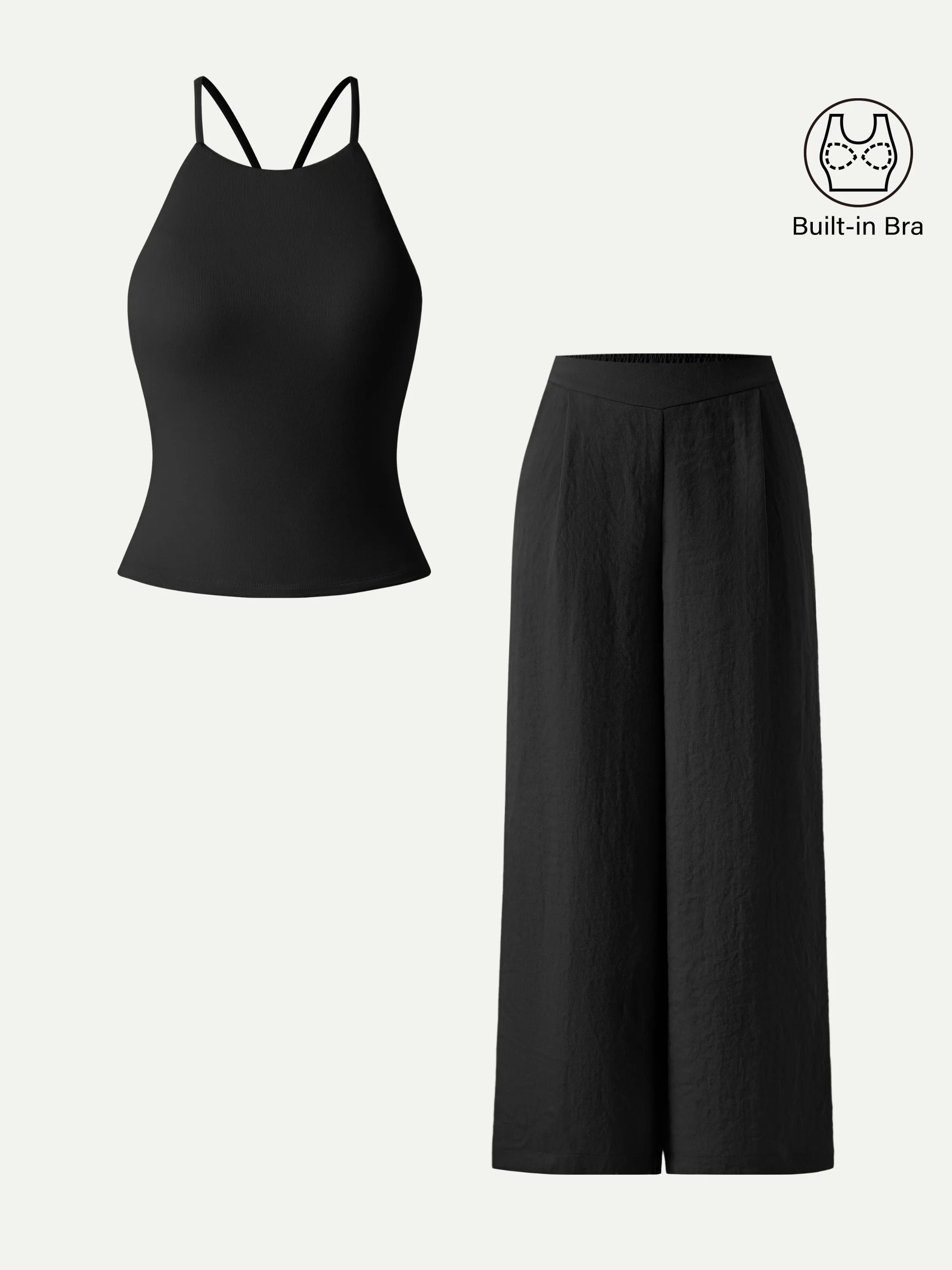 2Pcs Set Tie Back Bandless Crop Bra Tank & Mid Rise Wide Leg Pant with Pockets sold by OGLmove product image thumbnail 4