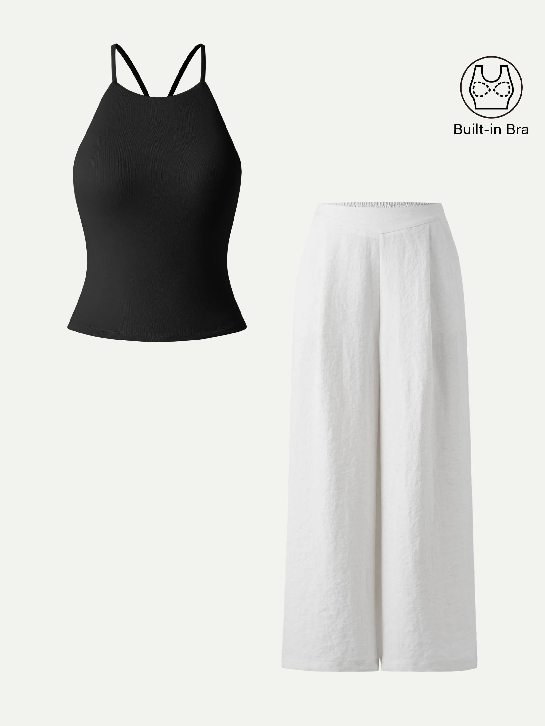 2Pcs Set Tie Back Bandless Crop Bra Tank & Mid Rise Wide Leg Pant with Pockets sold by OGLmove