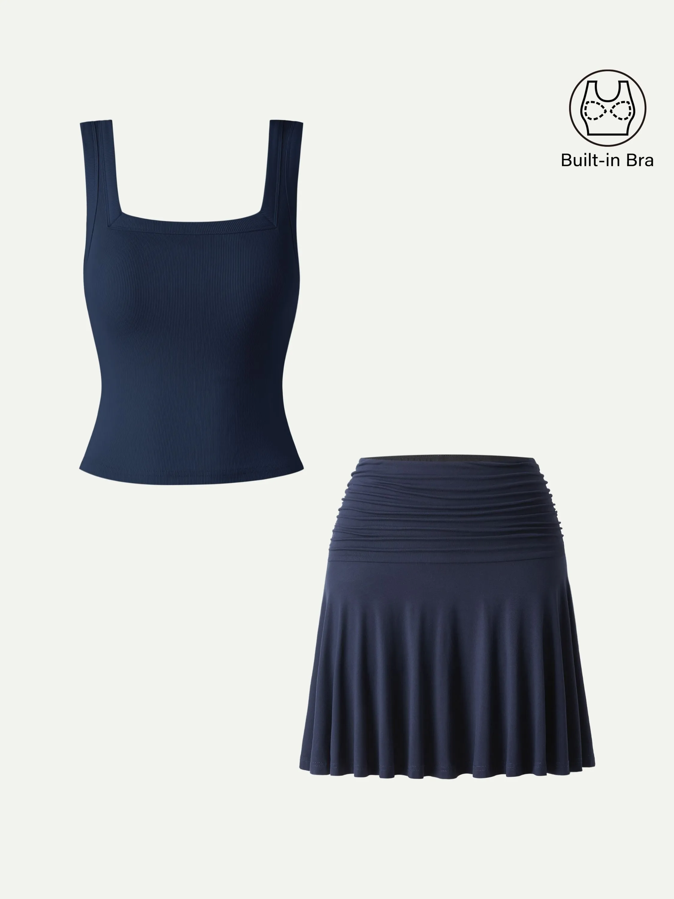 2Pcs Set Square Open-Back Bra Tank & Mini Circle Skirt with Lined Shorts sold by OGLmove product image thumbnail 4