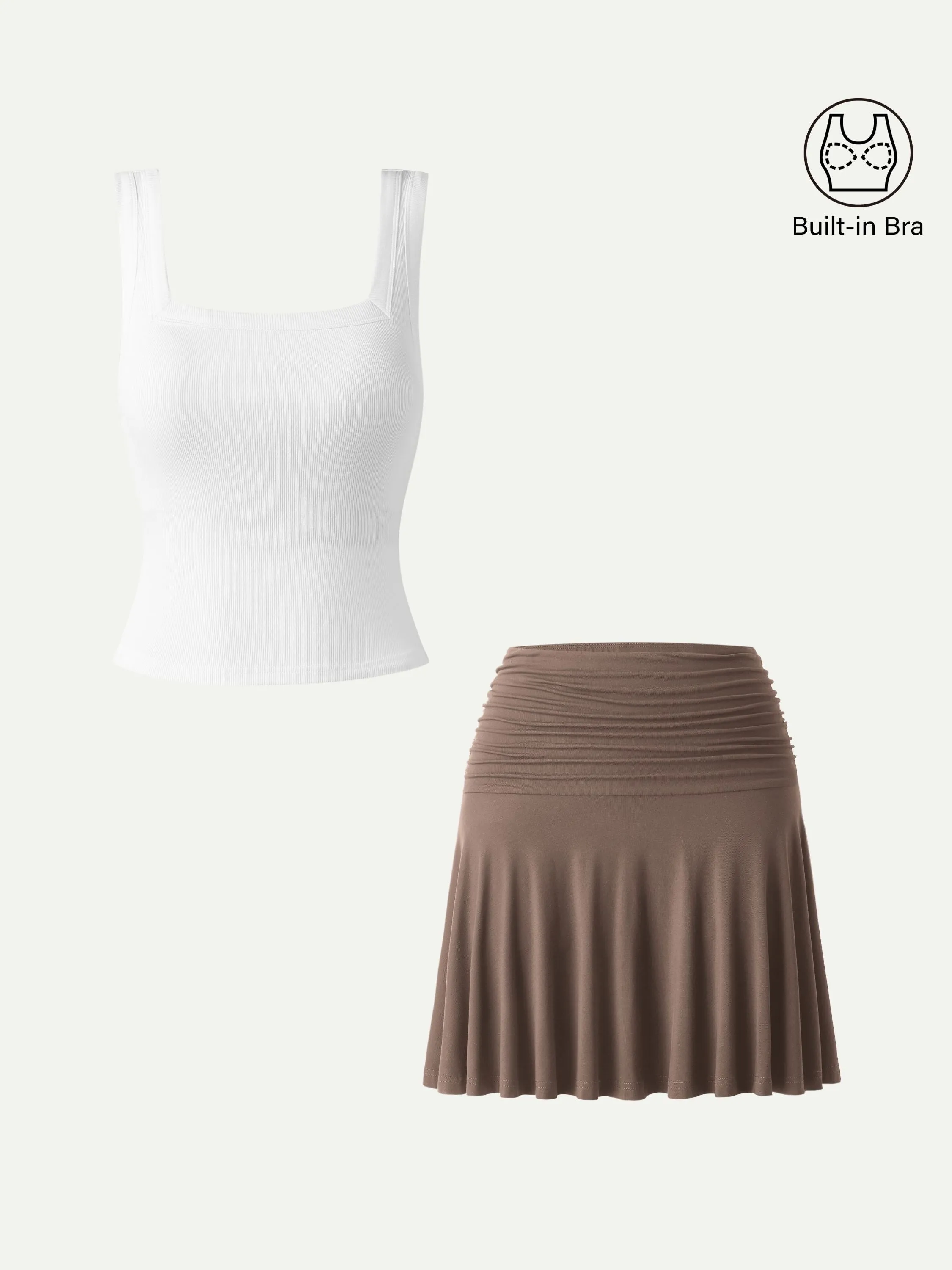 2Pcs Set Square Open-Back Bra Tank & Mini Circle Skirt with Lined Shorts sold by OGLmove product image thumbnail 5