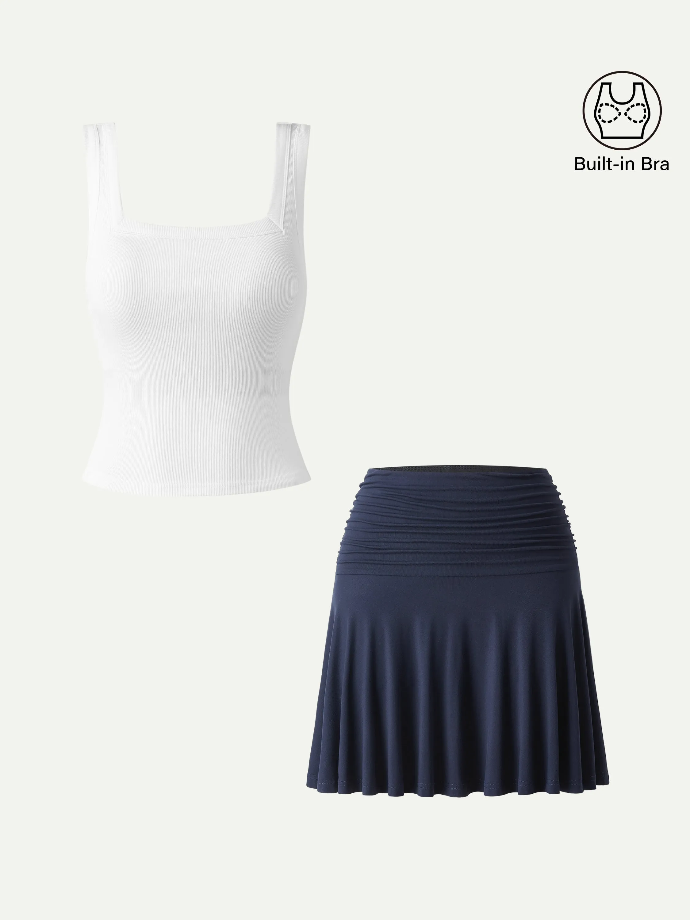 2Pcs Set Square Open-Back Bra Tank & Mini Circle Skirt with Lined Shorts sold by OGLmove product image thumbnail 2