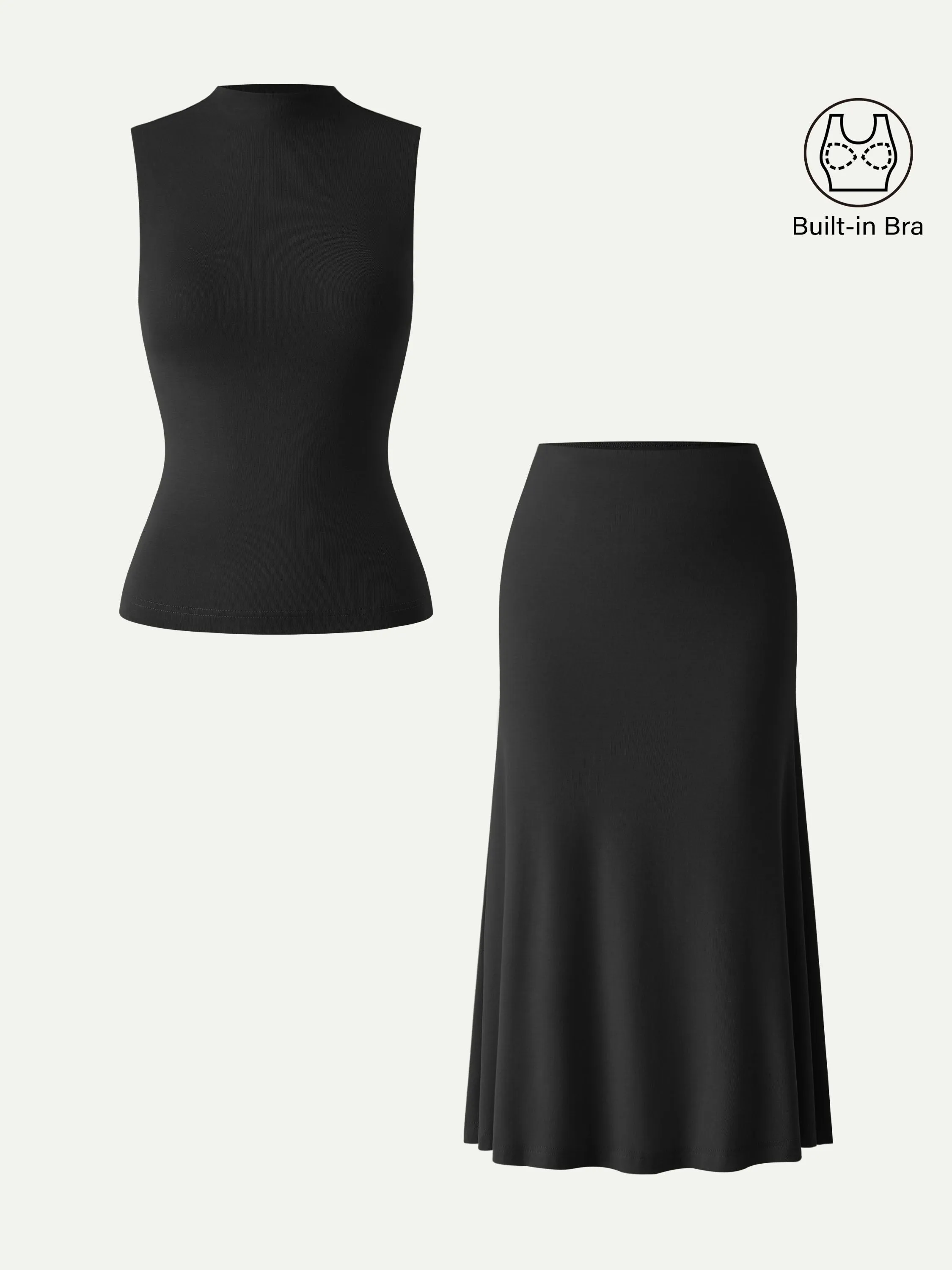 2Pcs Set Mockneck Bra Tank & Pull-on Mermaid Midi Skirt sold by OGLmove product image thumbnail 4