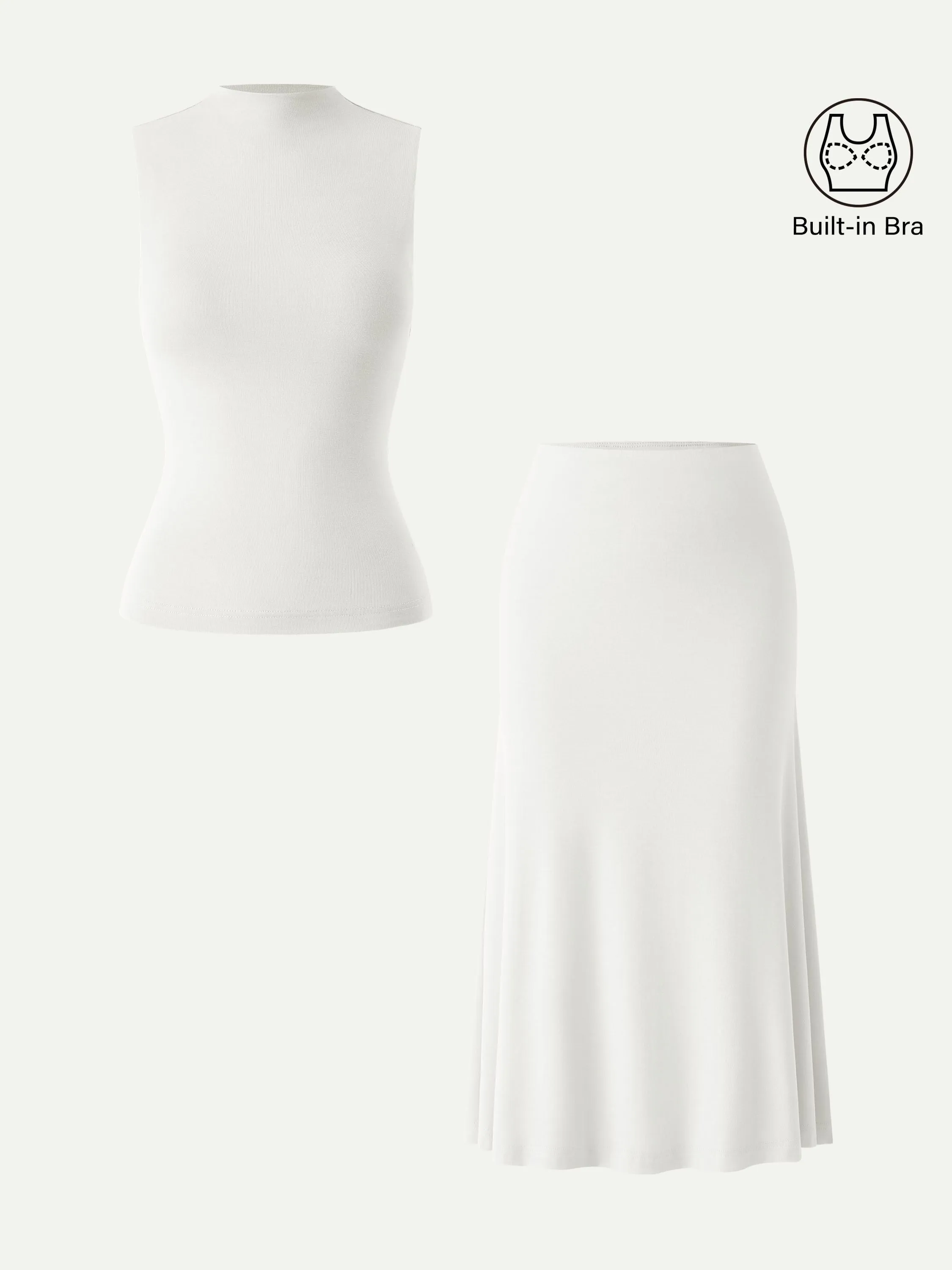 2Pcs Set Mockneck Bra Tank & Pull-on Mermaid Midi Skirt sold by OGLmove product image thumbnail 3
