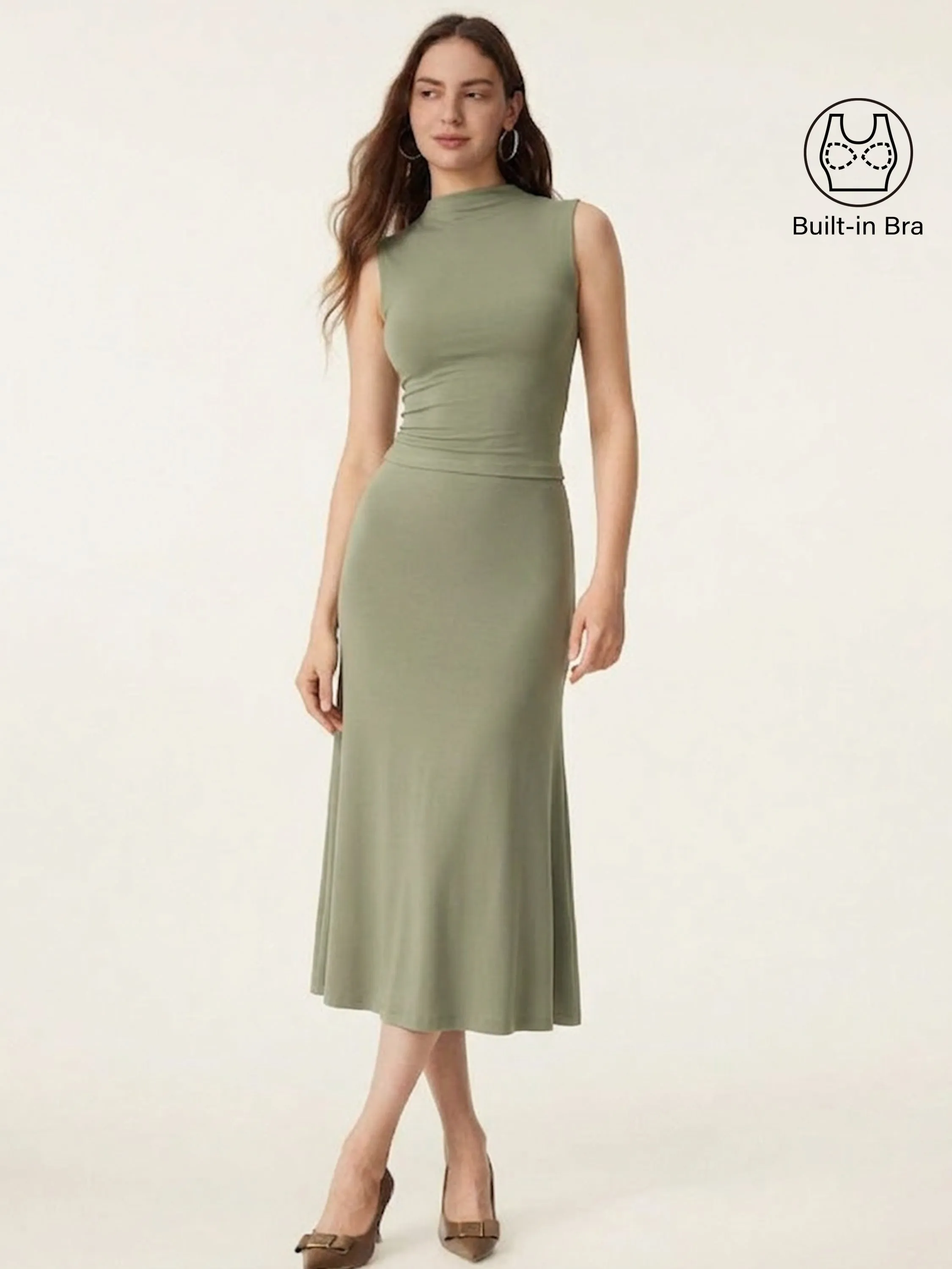 2Pcs Set Mockneck Bra Tank & Pull-on Mermaid Midi Skirt sold by OGLmove product image thumbnail 2