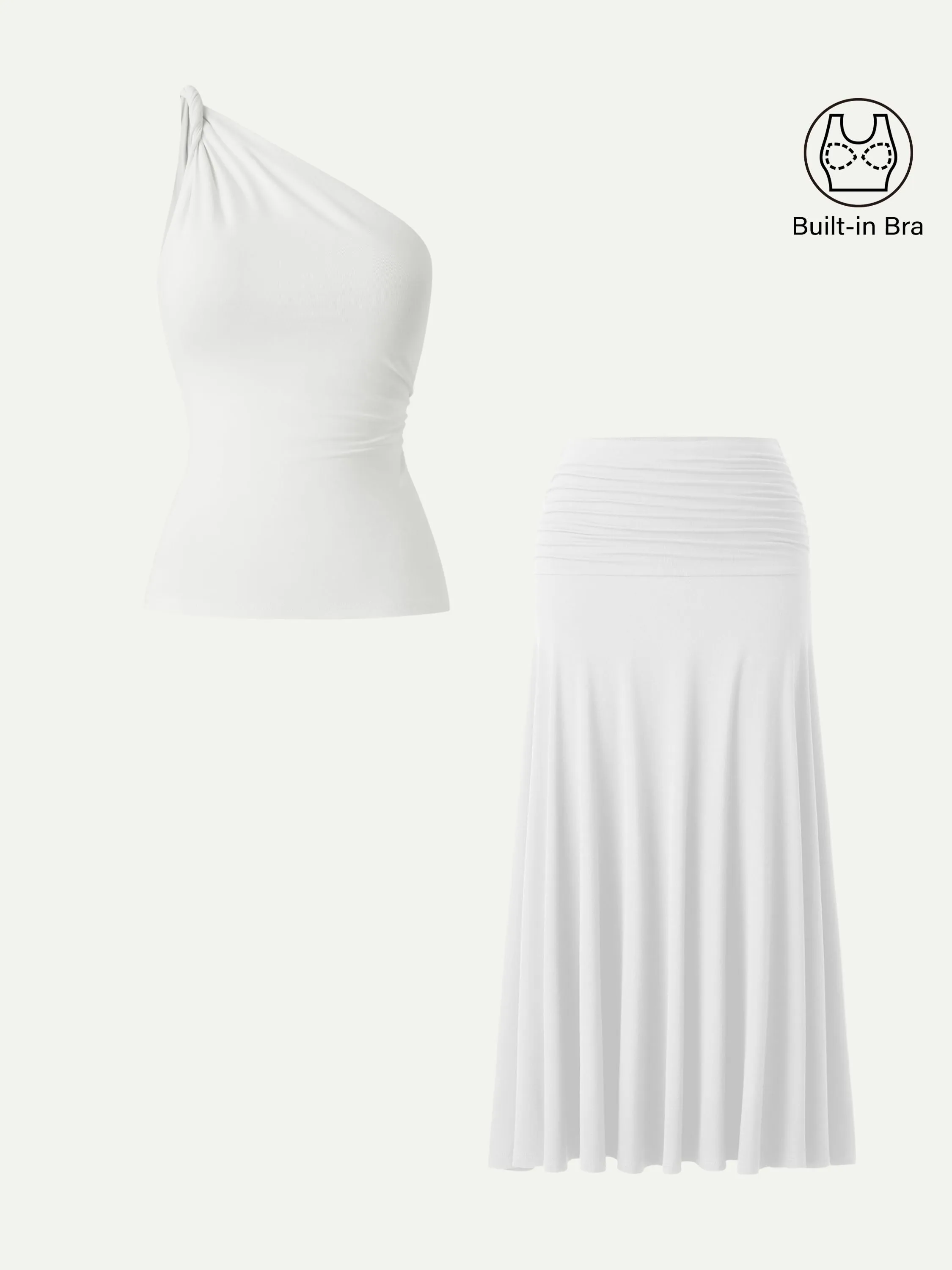 2Pcs Set One Shoulder Twisted Bra Tank & Mid Rise A-line Maxi Skirt sold by OGLmove product image thumbnail 3