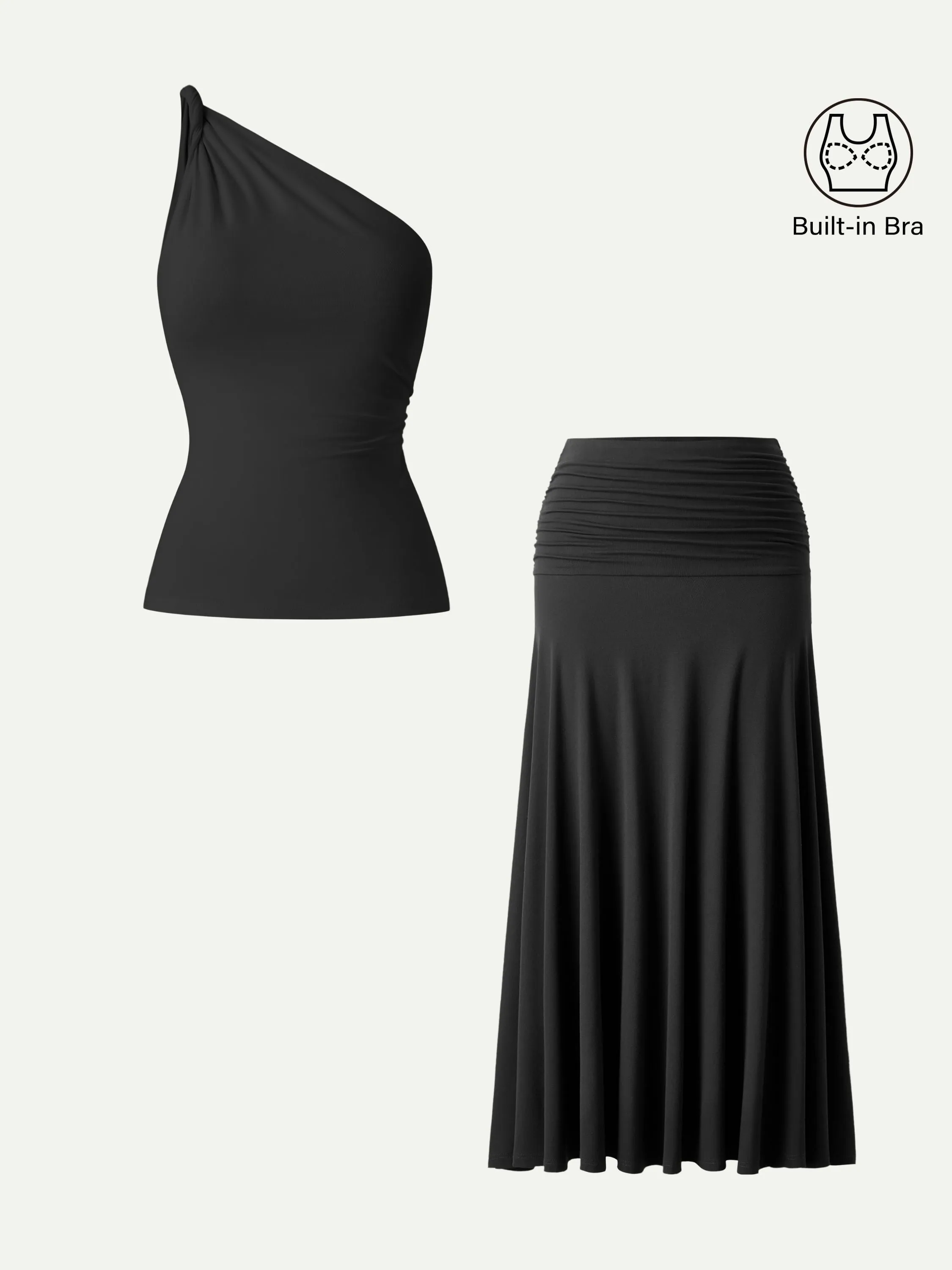 2Pcs Set One Shoulder Twisted Bra Tank & Mid Rise A-line Maxi Skirt sold by OGLmove product image thumbnail 5