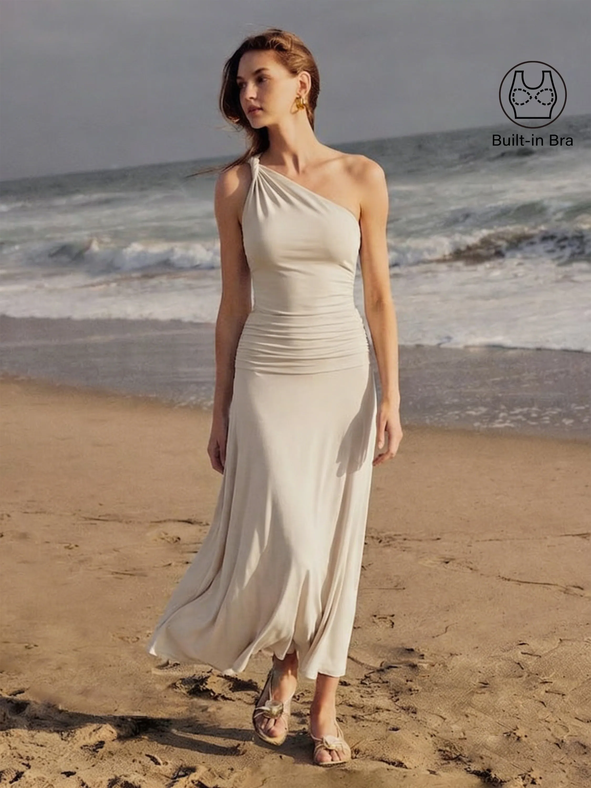 2Pcs Set One Shoulder Twisted Bra Tank & Mid Rise A-line Maxi Skirt sold by OGLmove product image thumbnail 2