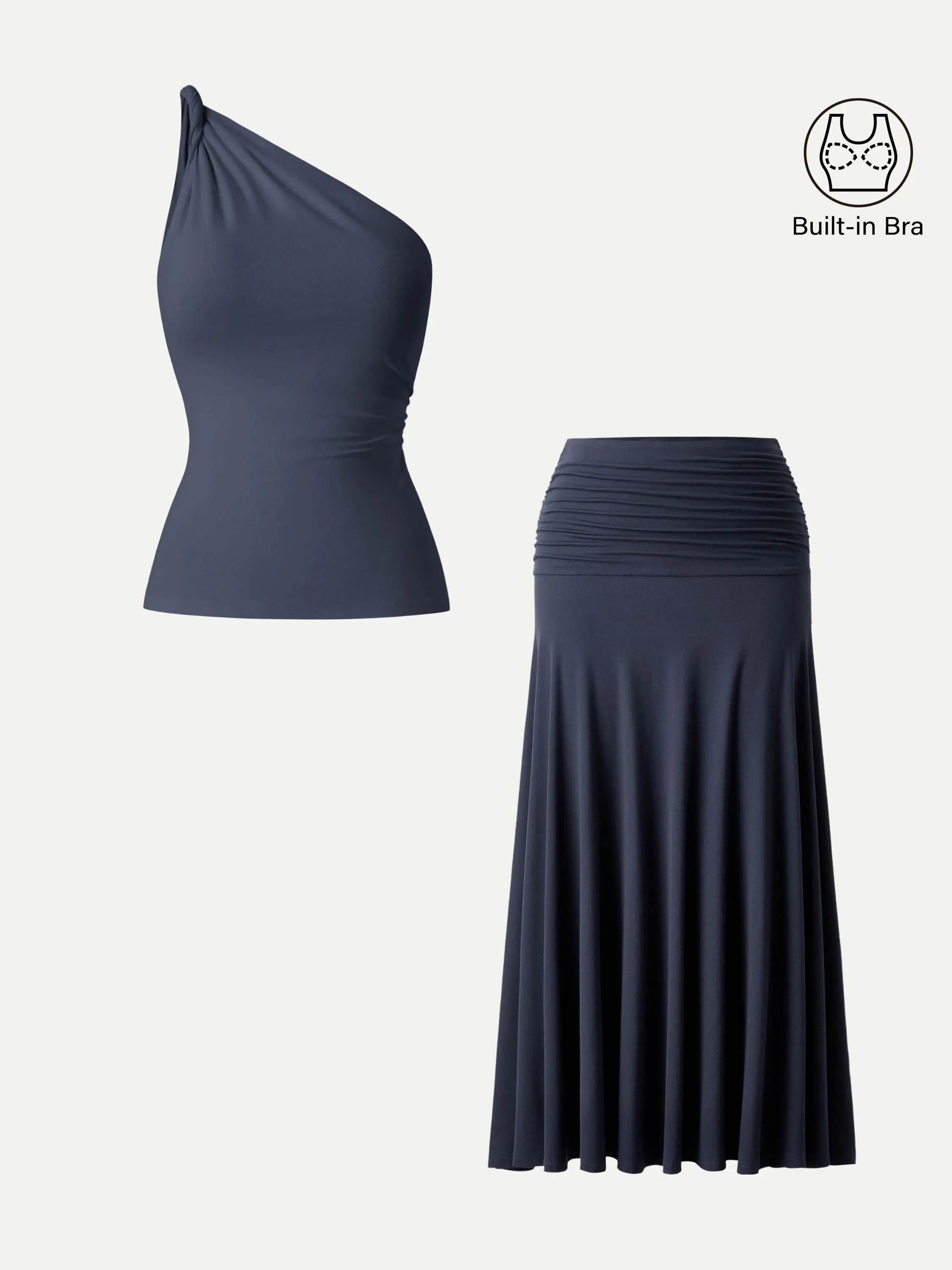 2Pcs Set One Shoulder Twisted Bra Tank & Mid Rise A-line Maxi Skirt sold by OGLmove product image thumbnail 4