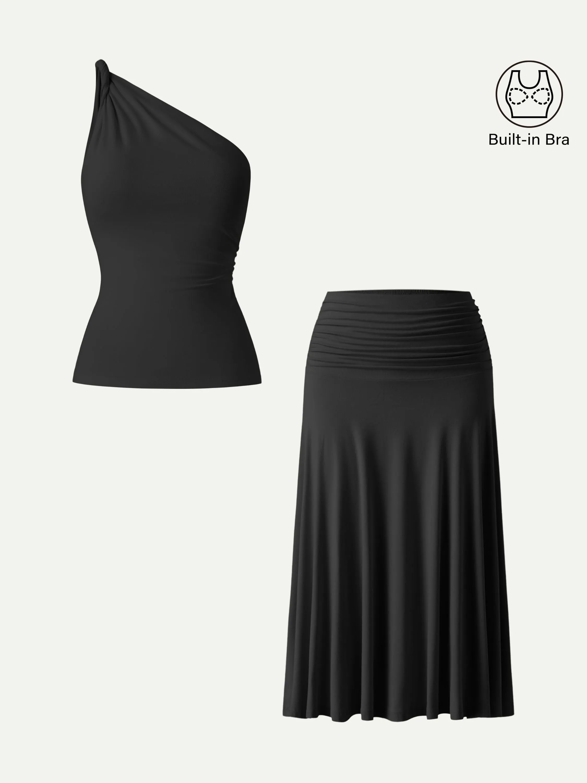2Pcs Set One Shoulder Twisted Bra Tank & Side Ruched A-line Midi Skirt sold by OGLmove product image thumbnail 4