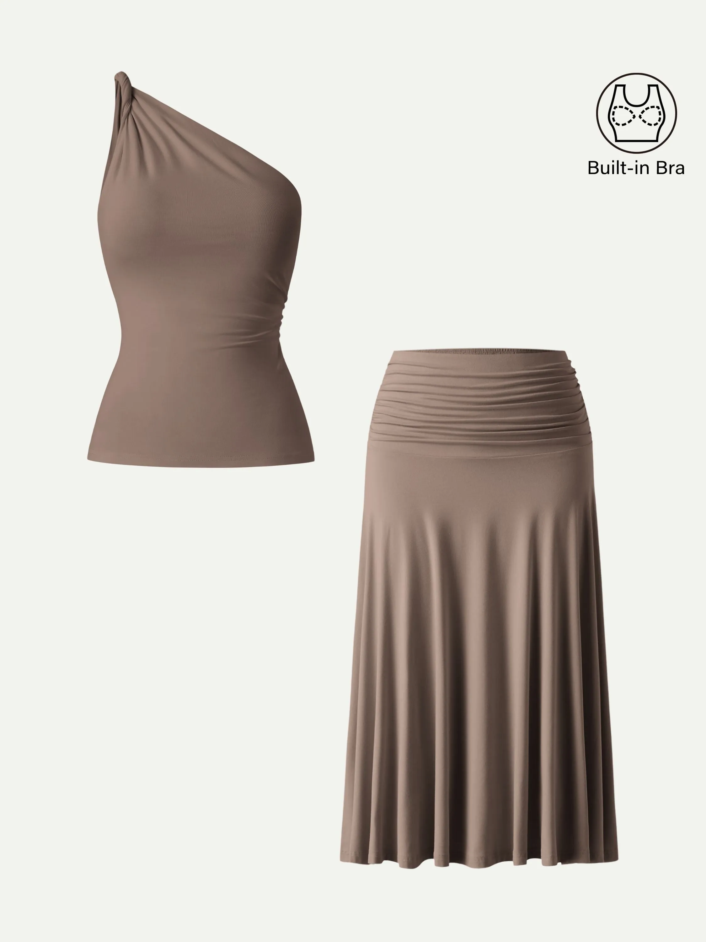 2Pcs Set One Shoulder Twisted Bra Tank & Side Ruched A-line Midi Skirt sold by OGLmove product image thumbnail 3