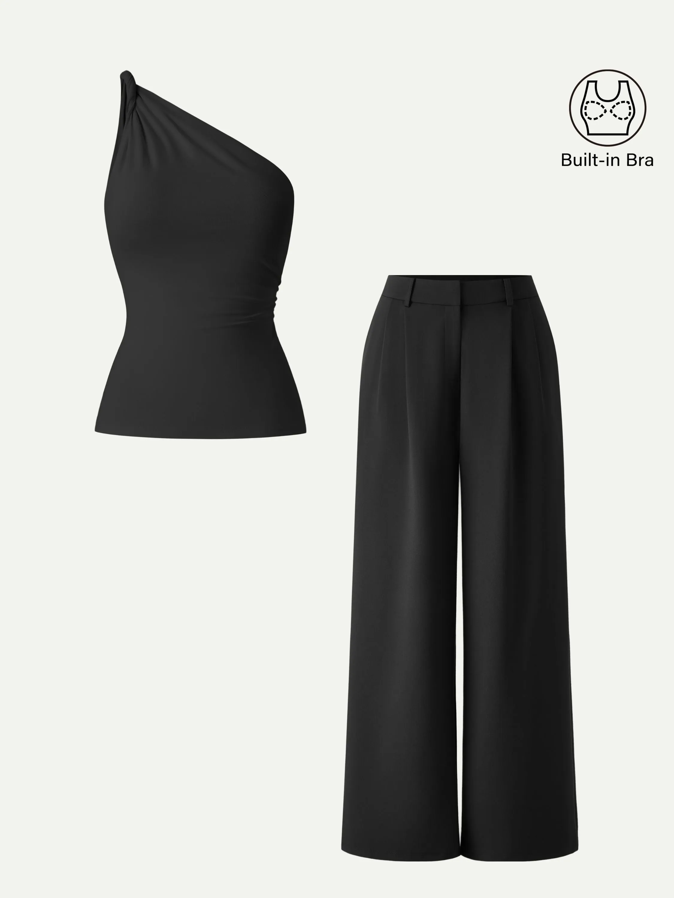 2Pcs Set One Shoulder Twisted Bra Tank & Wide Leg Pant with Pockets sold by OGLmove product image thumbnail 3