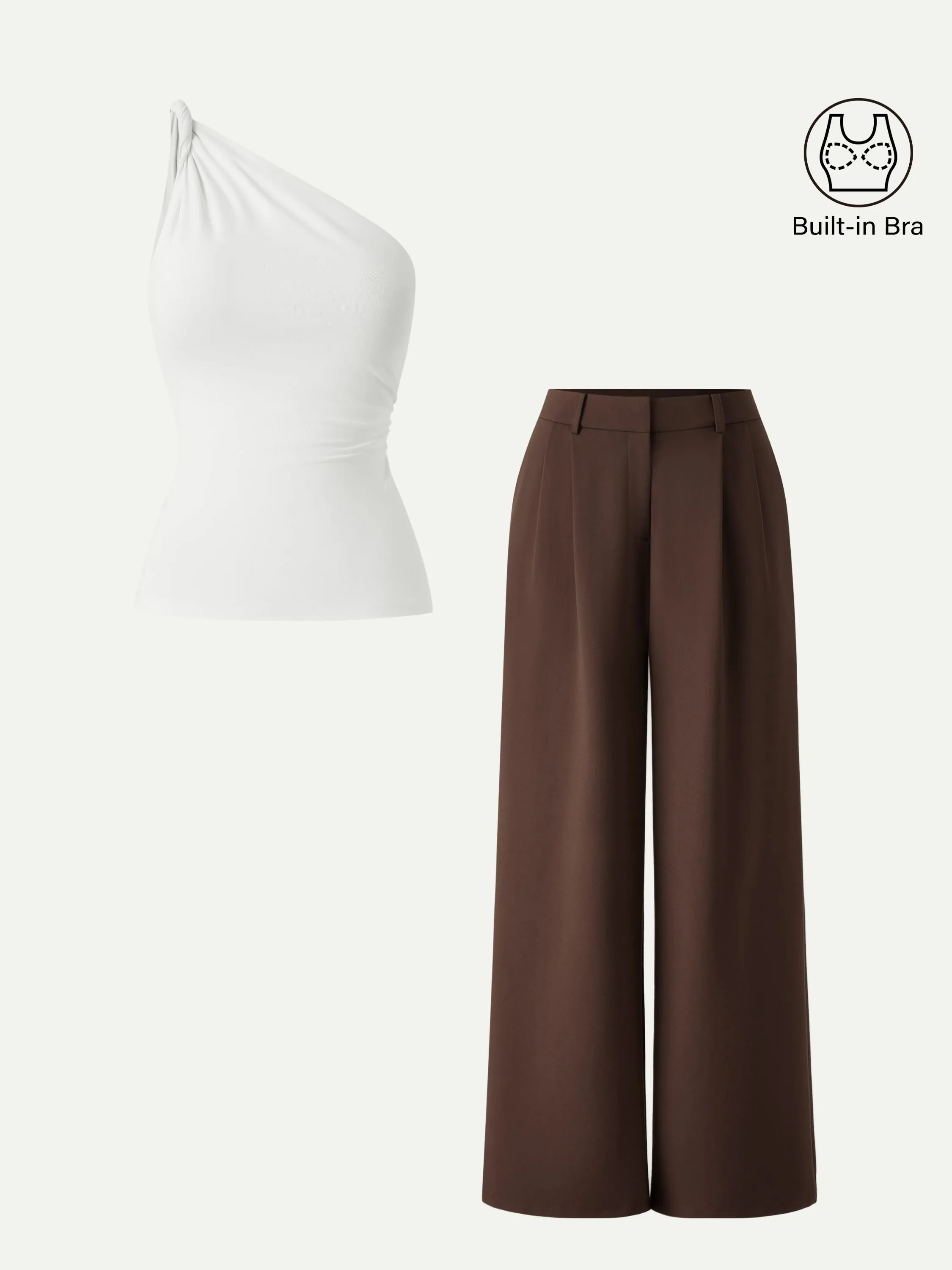 2Pcs Set One Shoulder Twisted Bra Tank & Wide Leg Pant with Pockets sold by OGLmove product image thumbnail 2