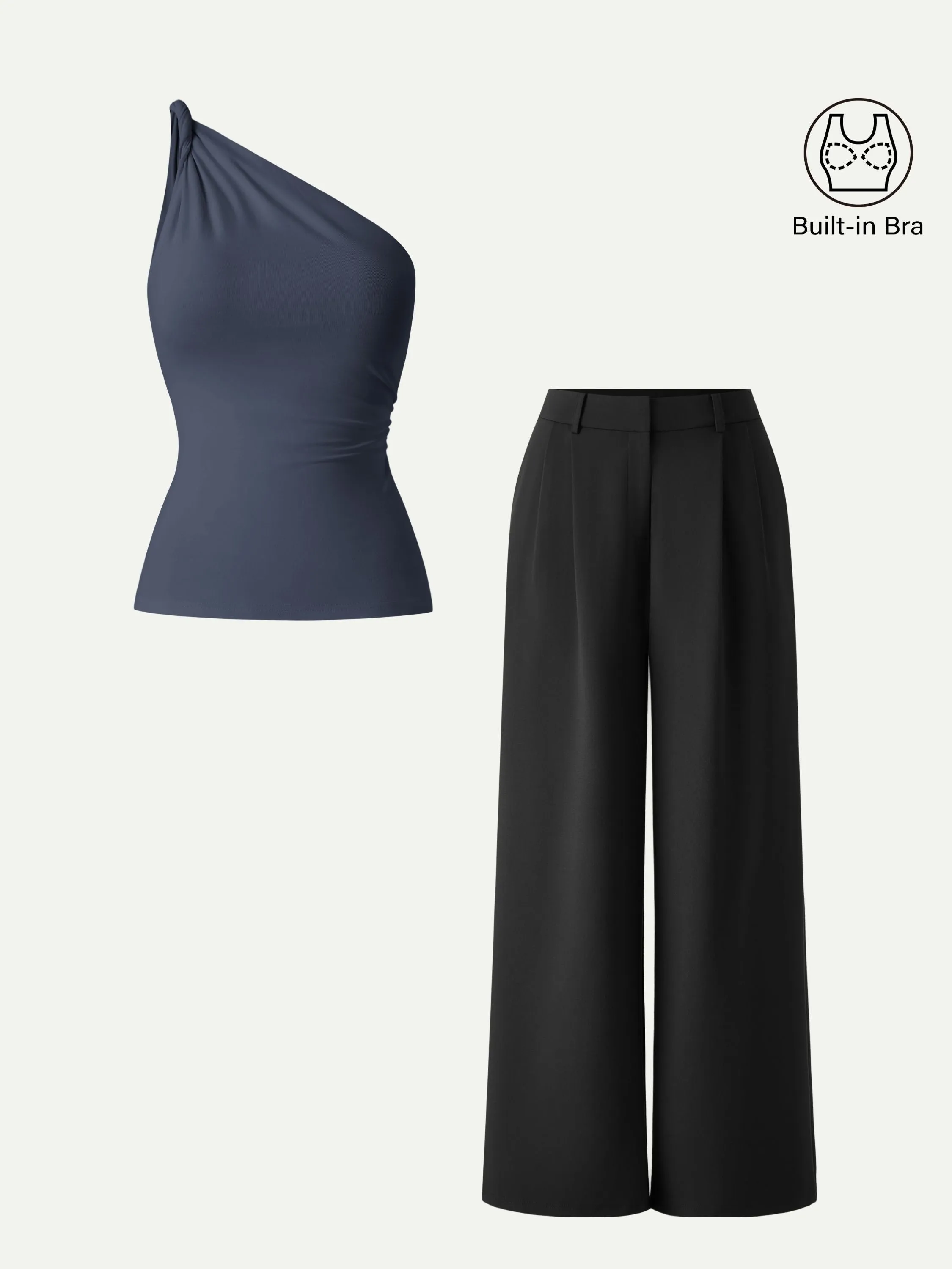 2Pcs Set One Shoulder Twisted Bra Tank & Wide Leg Pant with Pockets sold by OGLmove product image thumbnail 4