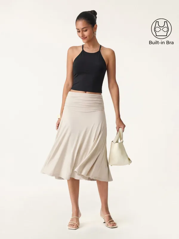 2Pcs Tie Back Bandless Bra Tank & Side Ruched A-line Midi Skirt sold by OGLmove