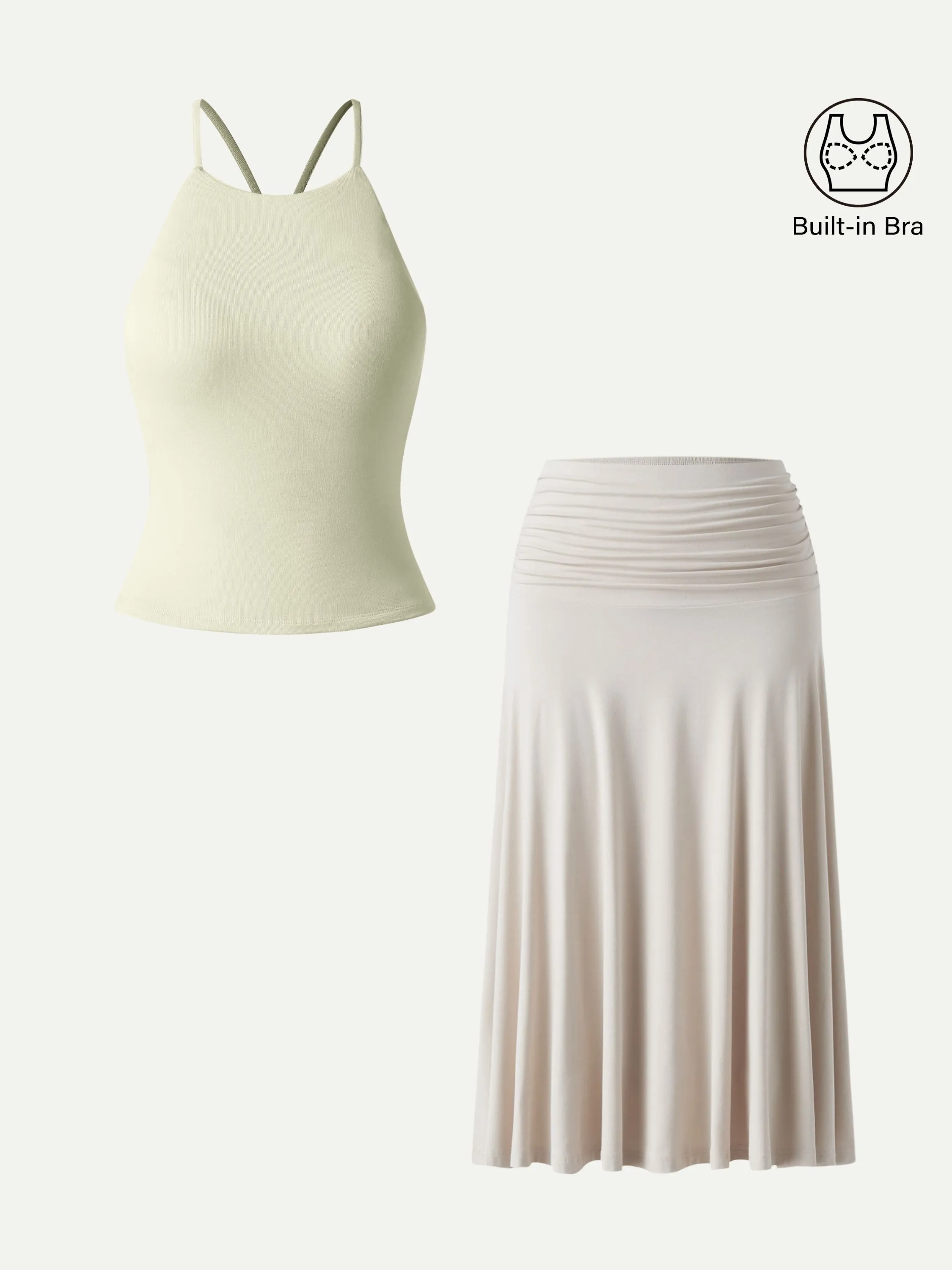 2Pcs Tie Back Bandless Bra Tank & Side Ruched A-line Midi Skirt sold by OGLmove product image thumbnail 4