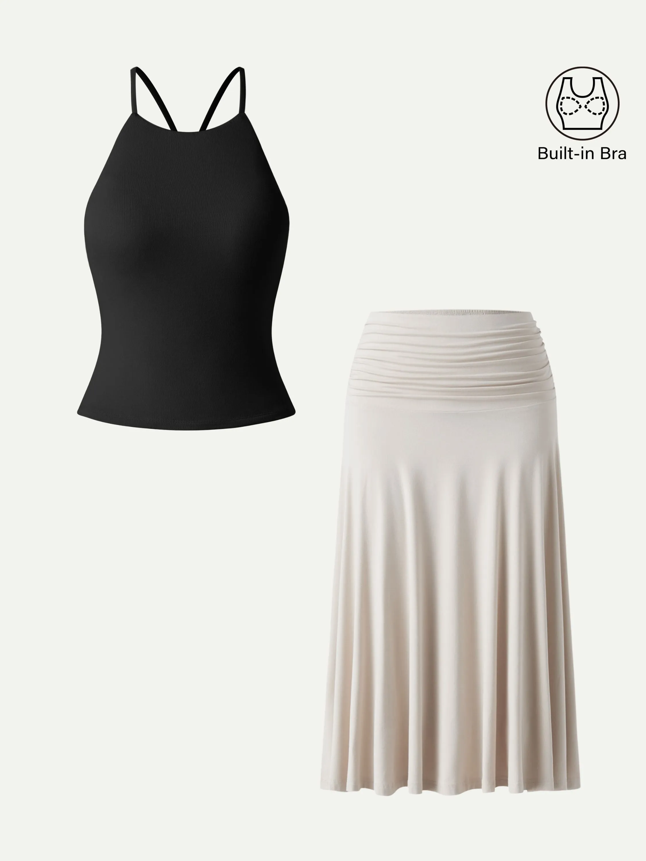 2Pcs Tie Back Bandless Bra Tank & Side Ruched A-line Midi Skirt sold by OGLmove product image thumbnail 2