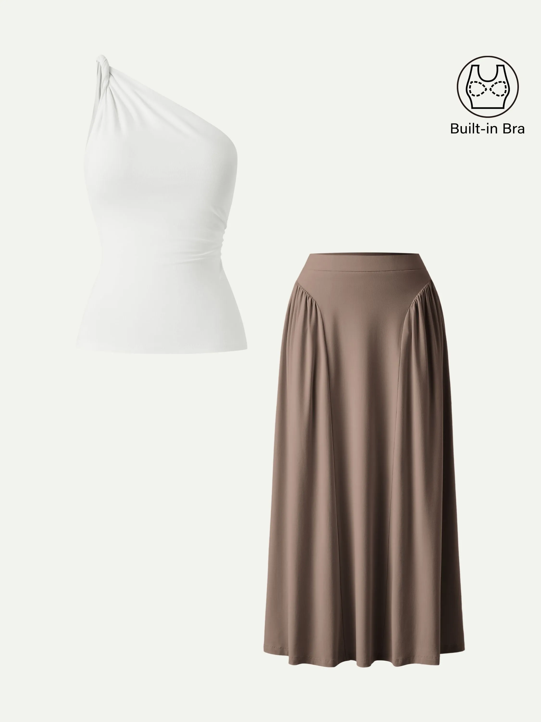 2Pcs Set One Shoulder Bra Tank & Flared Midi Skirt with Pockets sold by OGLmove product image thumbnail 5