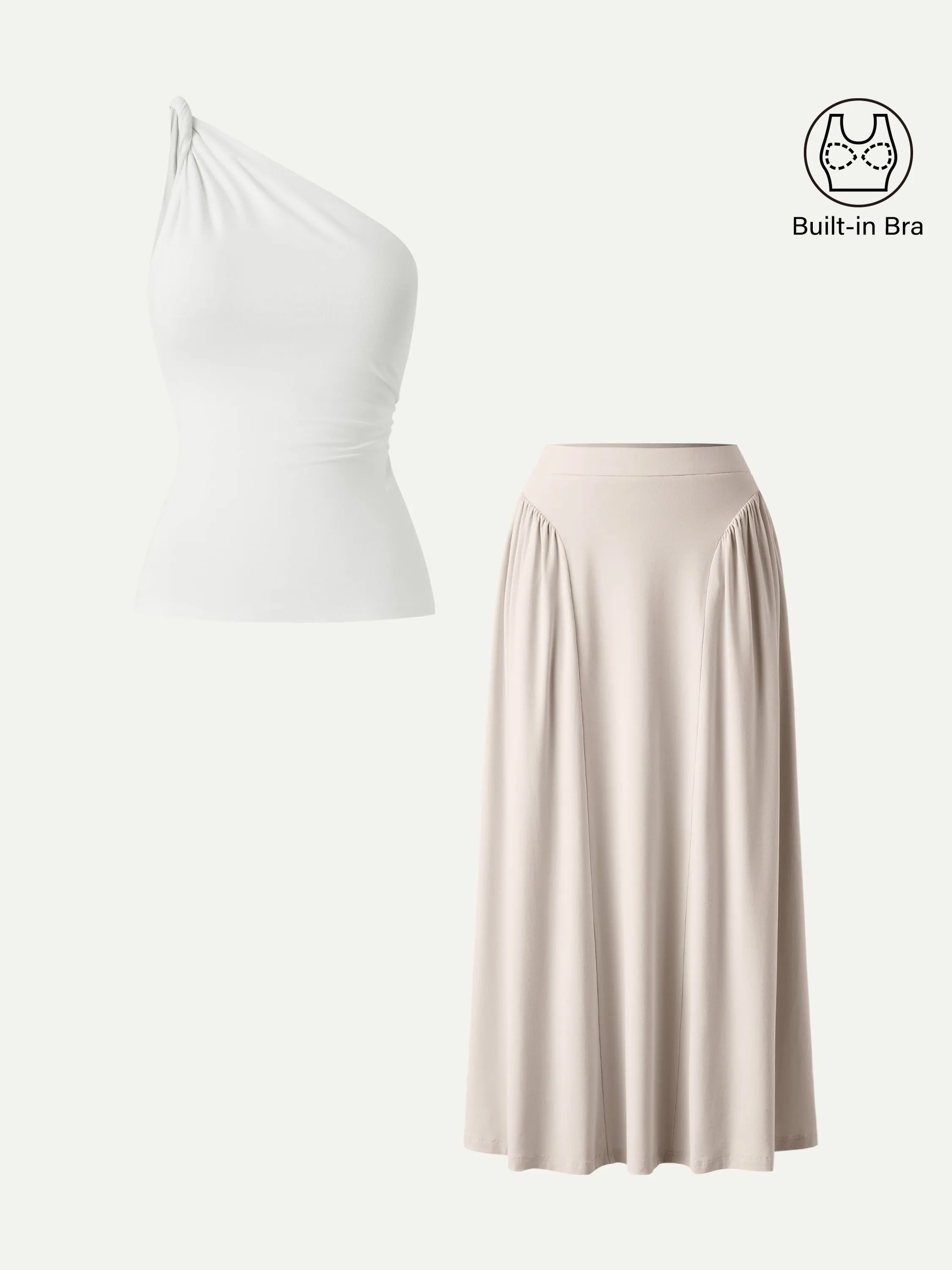 2Pcs Set One Shoulder Bra Tank & Flared Midi Skirt with Pockets sold by OGLmove